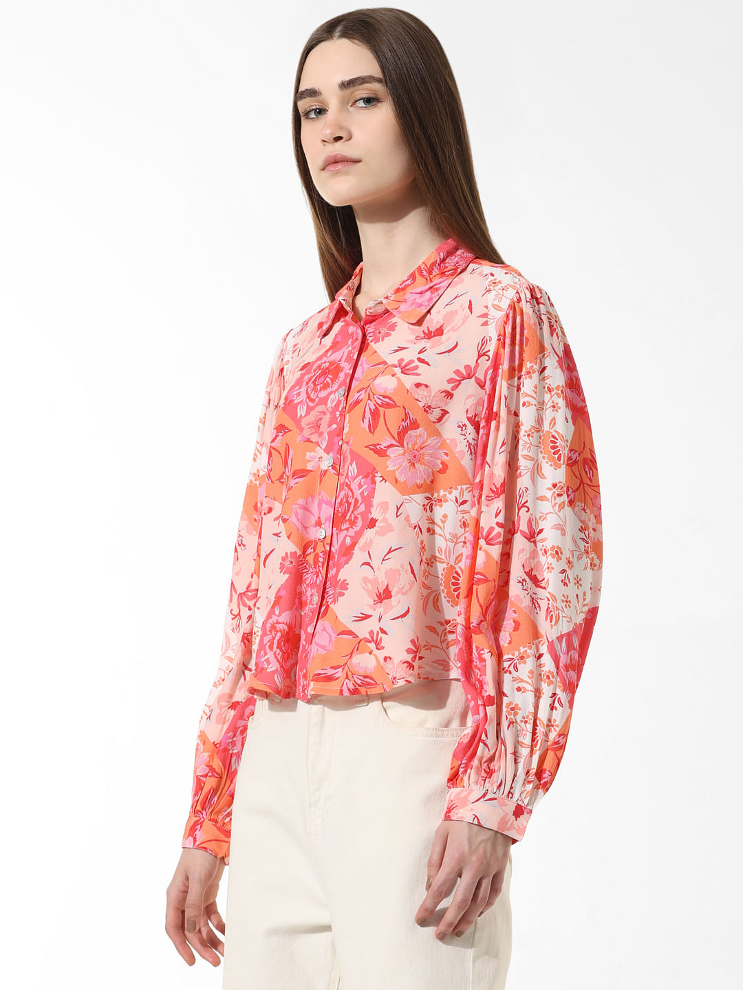 Orange Printed Boxy Fit Shirt