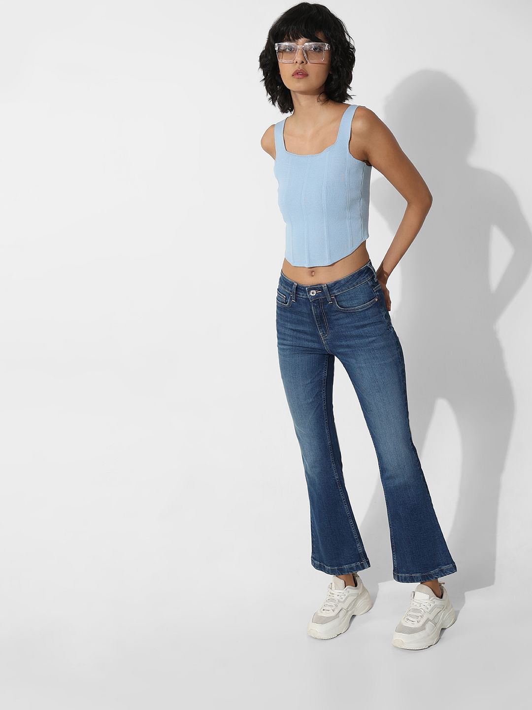 Dark Blue High Rise Flared Jeans