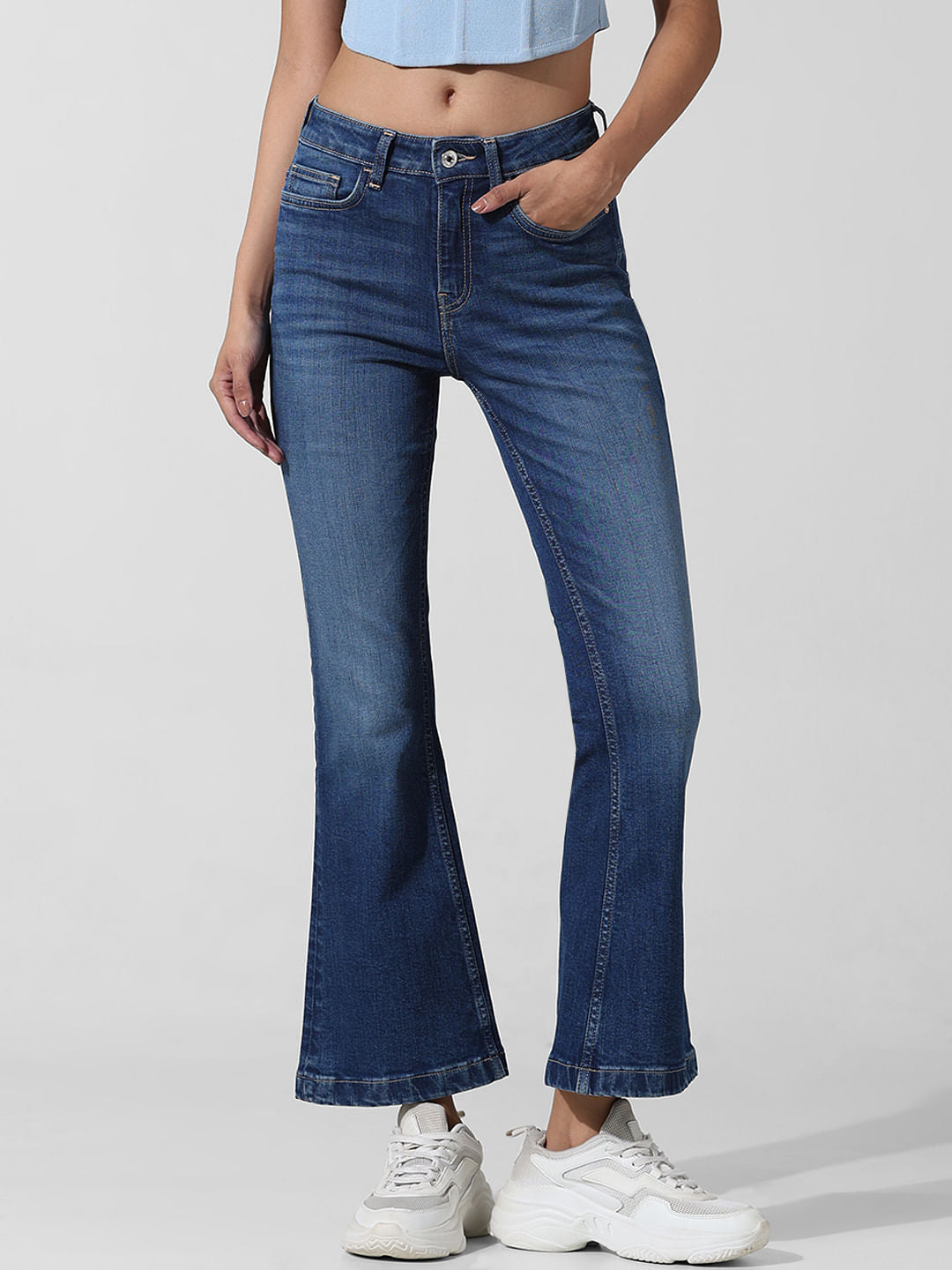 Dark Blue High Rise Flared Jeans