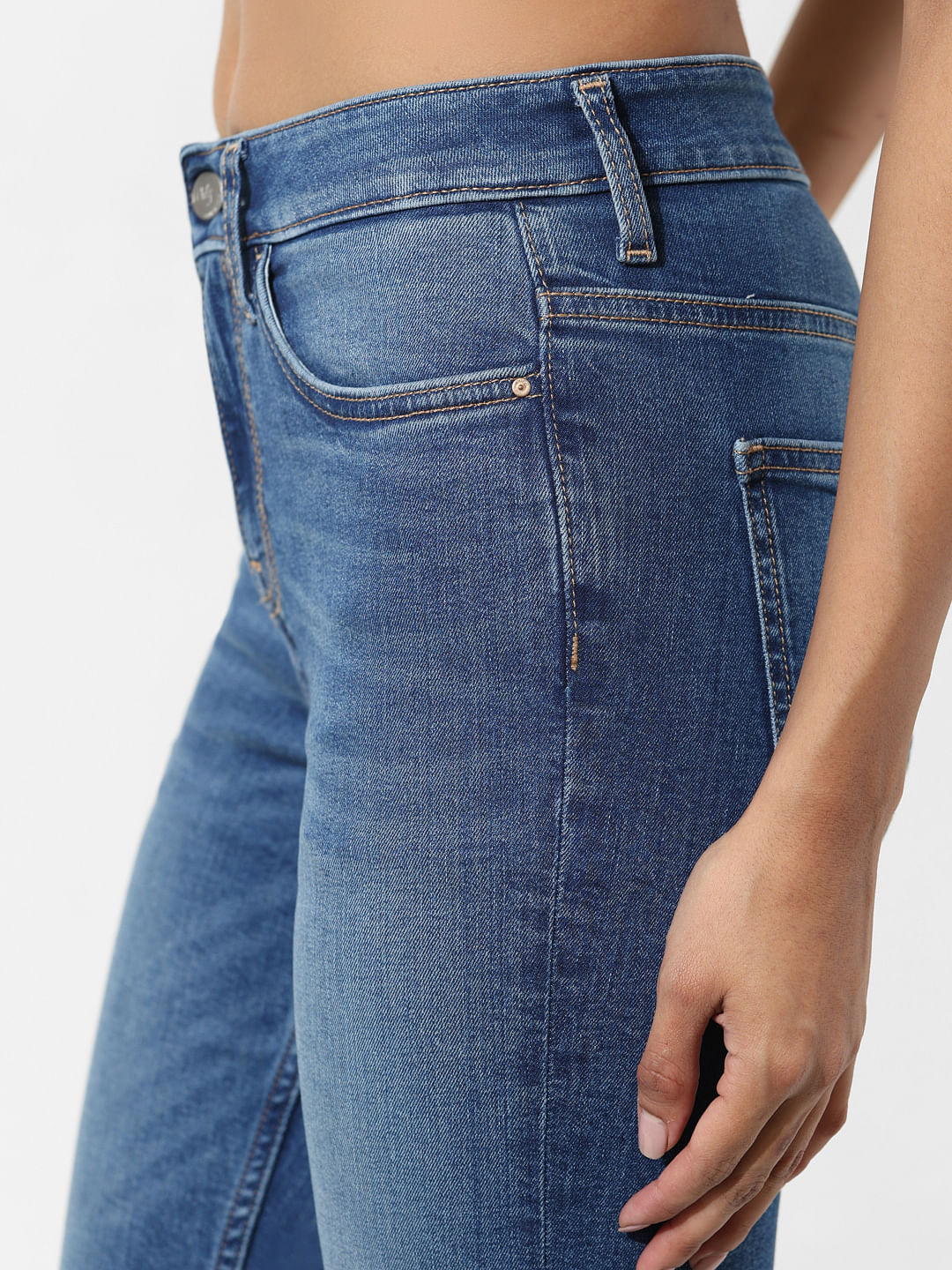 Blue Mid Rise Flared Jeans