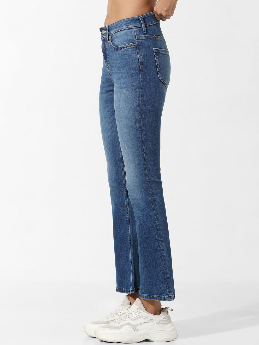Blue Mid Rise Flared Jeans