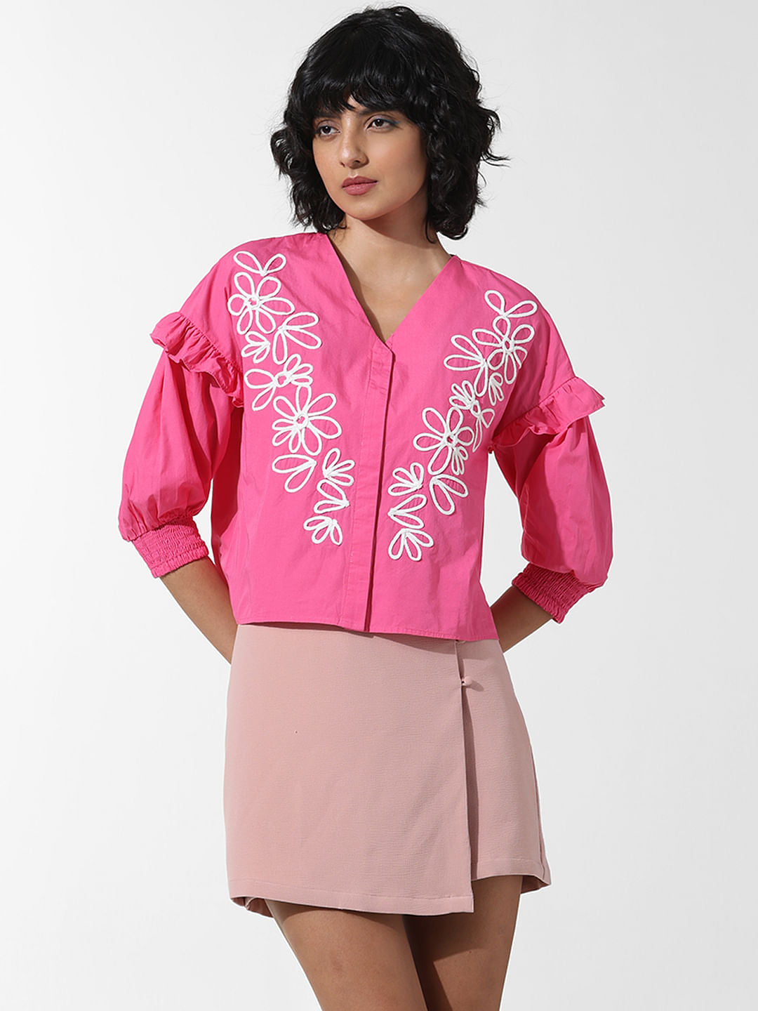 Pink Embroidered Cotton Top