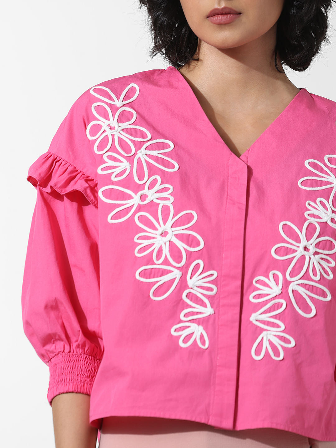 Pink Embroidered Cotton Top