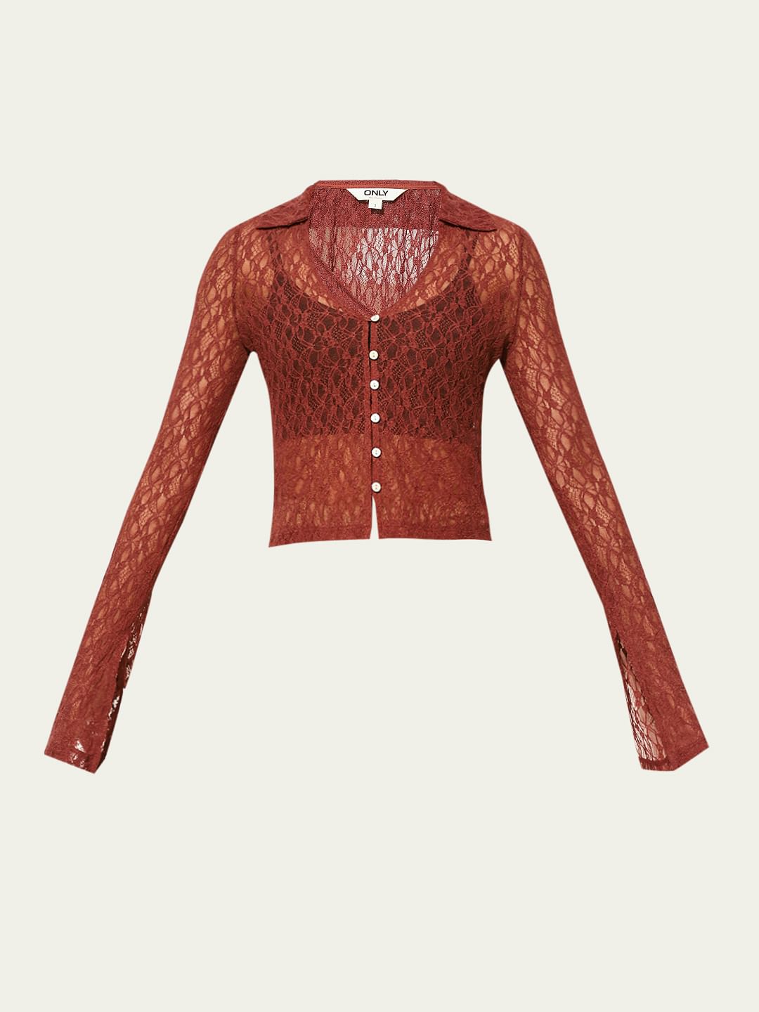 Brown Semi-Sheer Lace Top