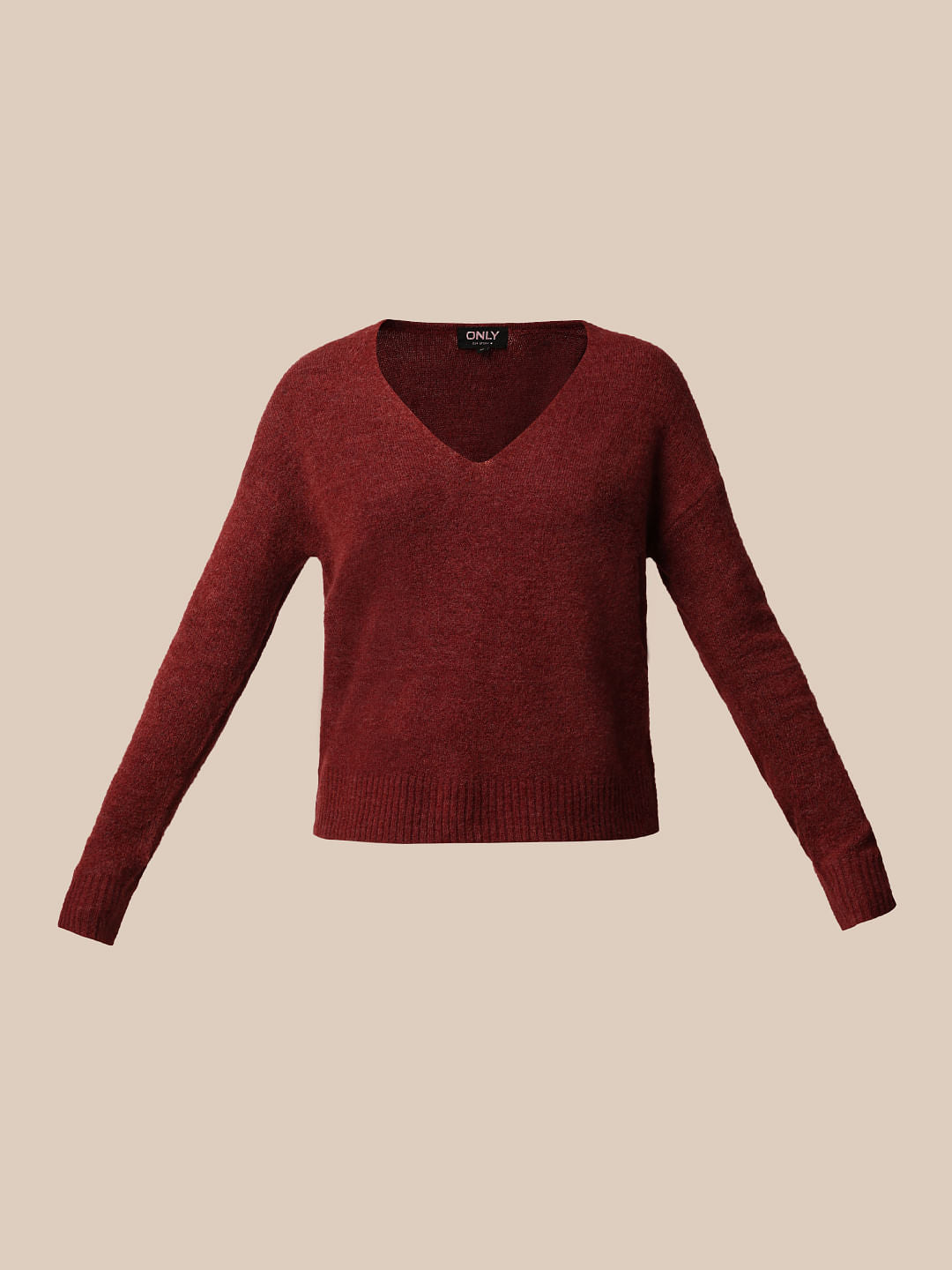 Burgundy Fuzzy V-Neck Pullover