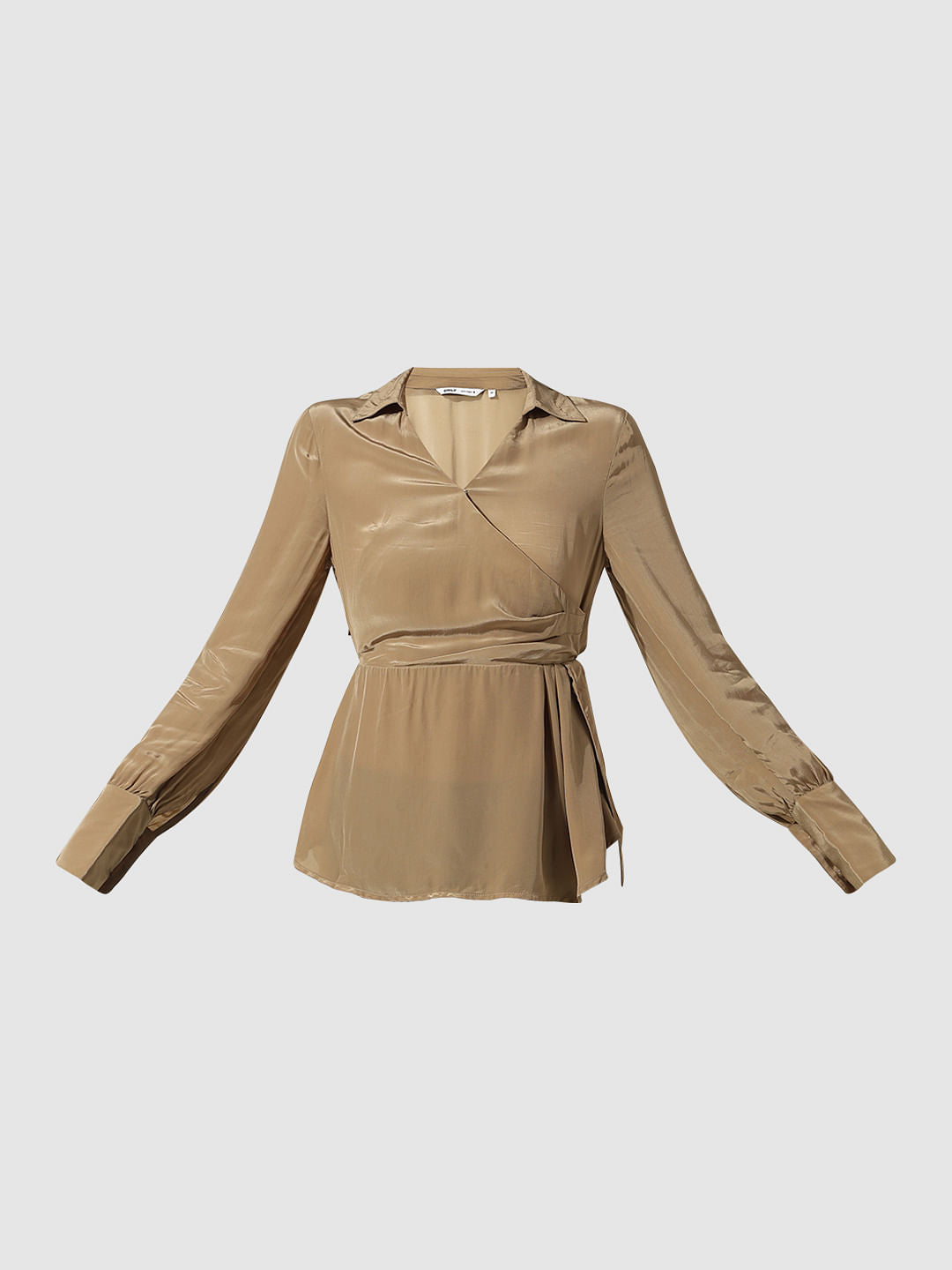 Olive-Beige Mock Wrap Shirt