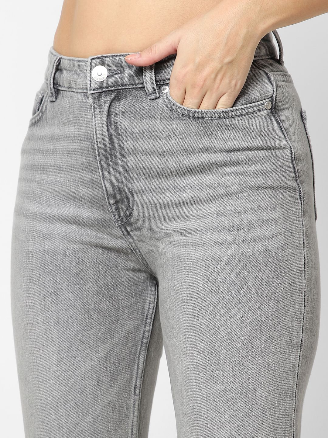 Grey High Rise Straight Jeans