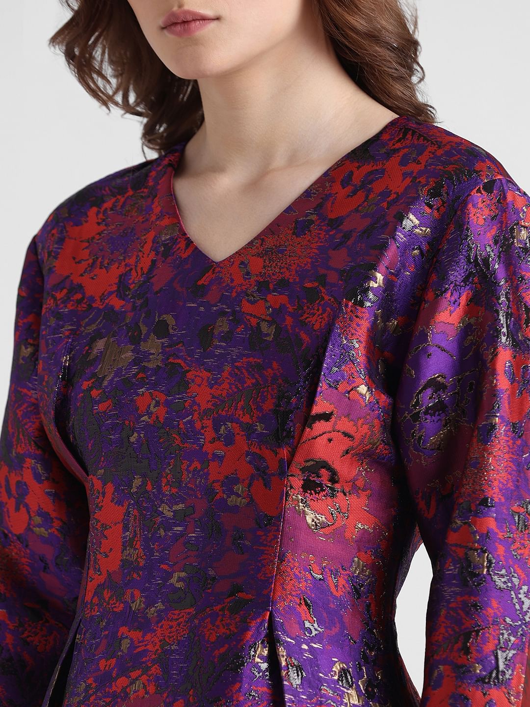 Purple Jacquard Textured Mini Dress