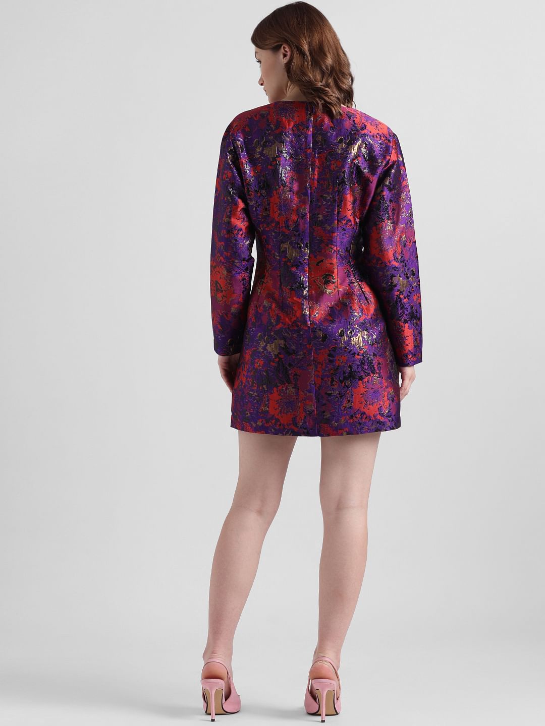 Purple Jacquard Textured Mini Dress