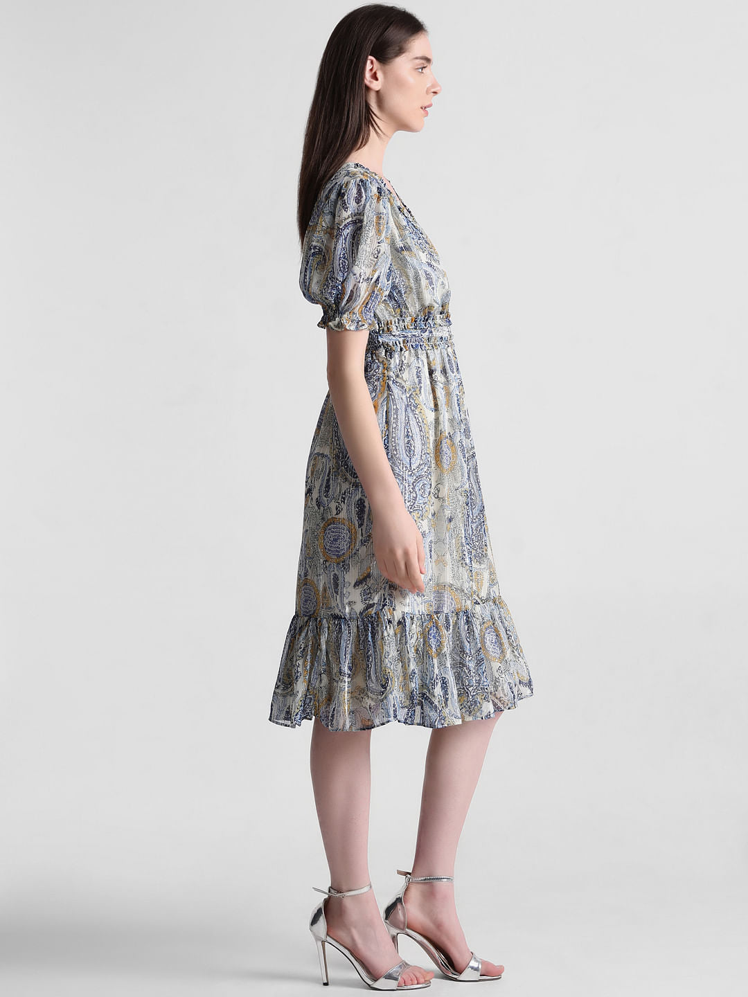 Blue Abstract Print Midi Dress