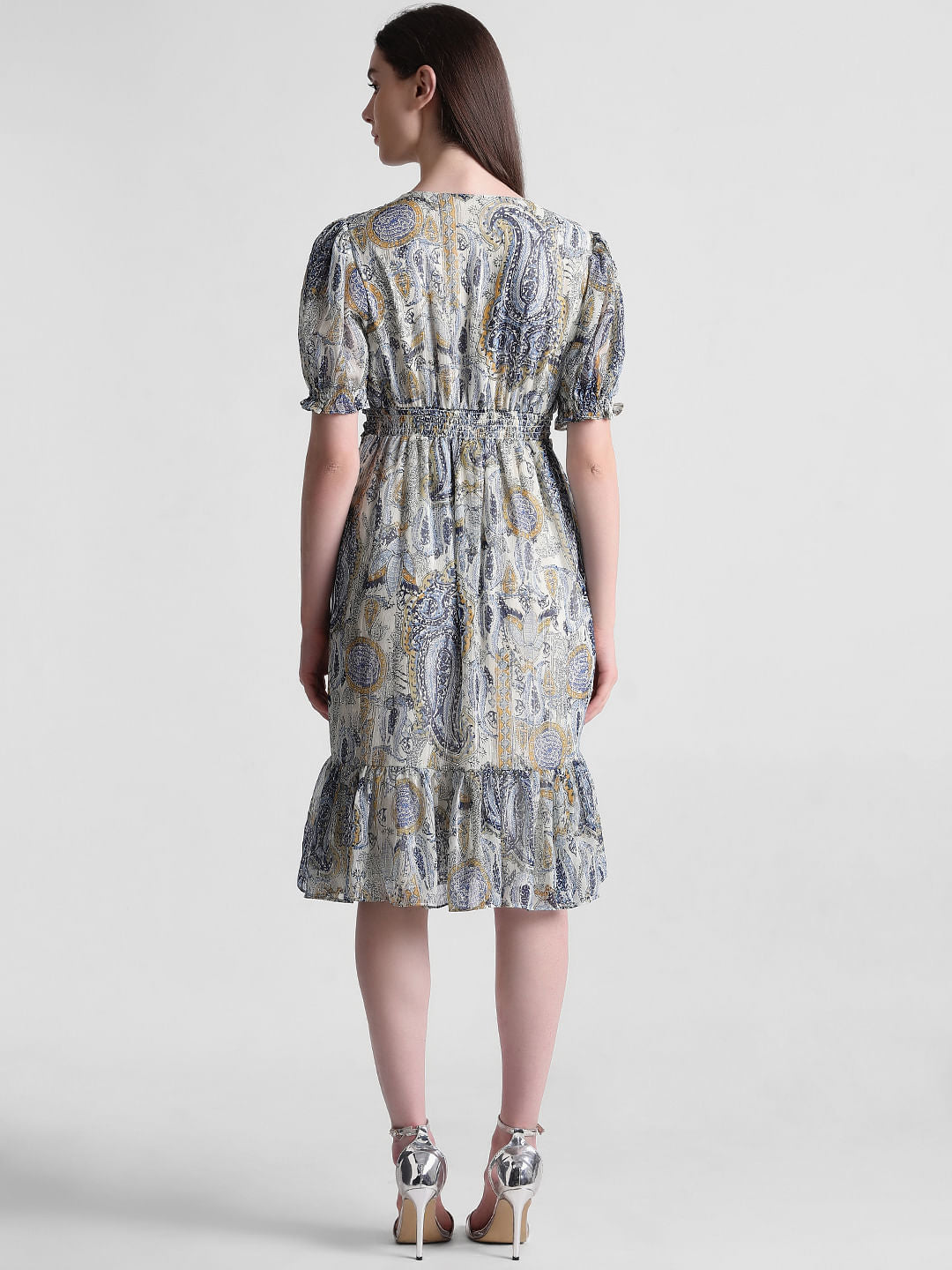 Blue Abstract Print Midi Dress