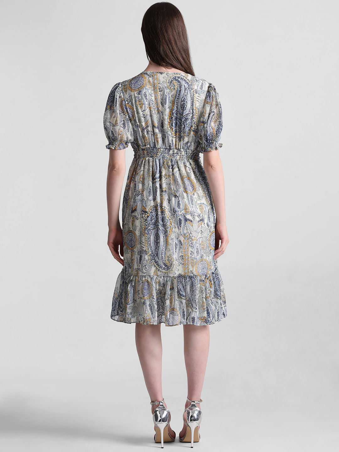 Blue Abstract Print Midi Dress