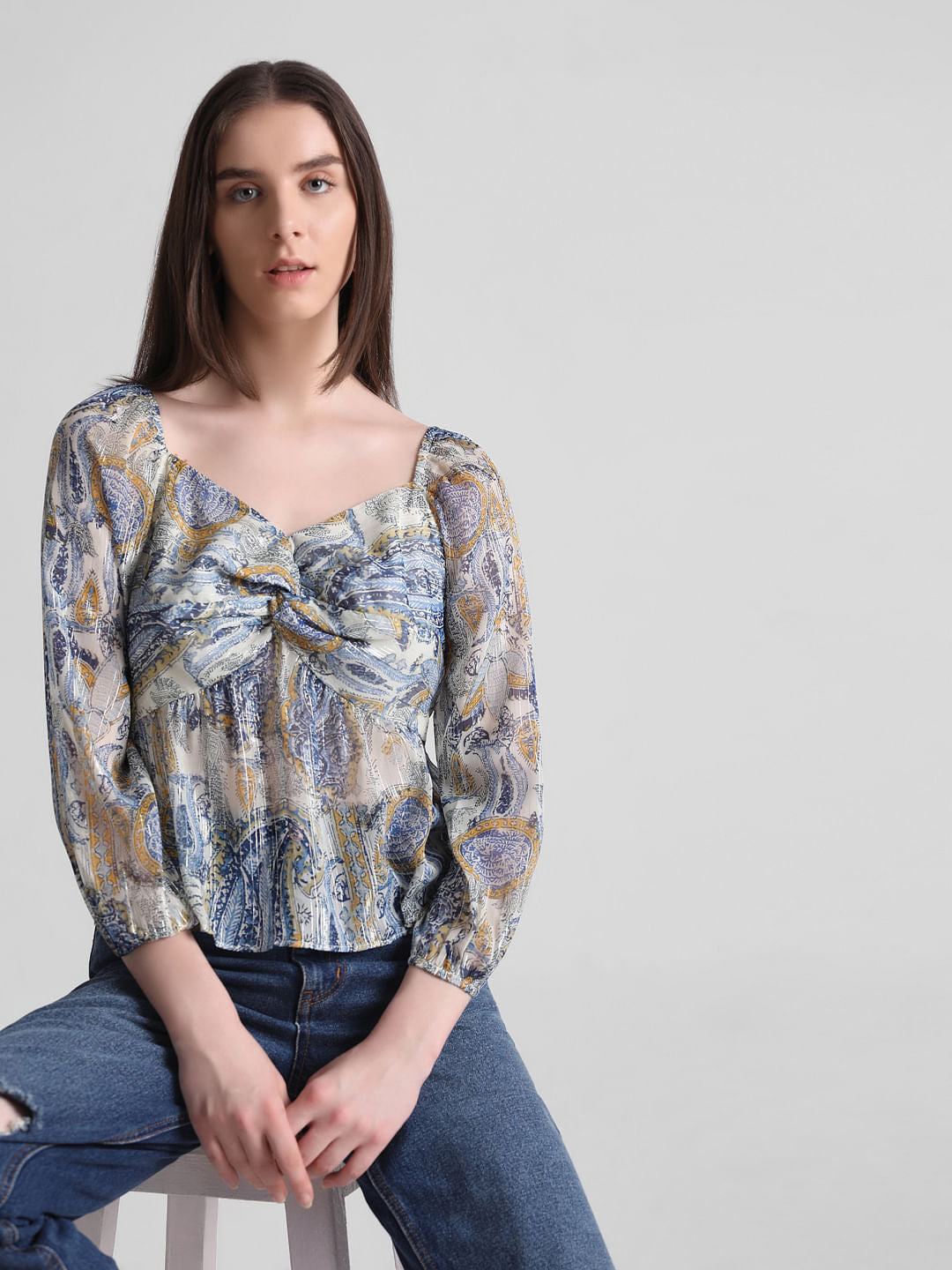 Blue Abstract Print Top
