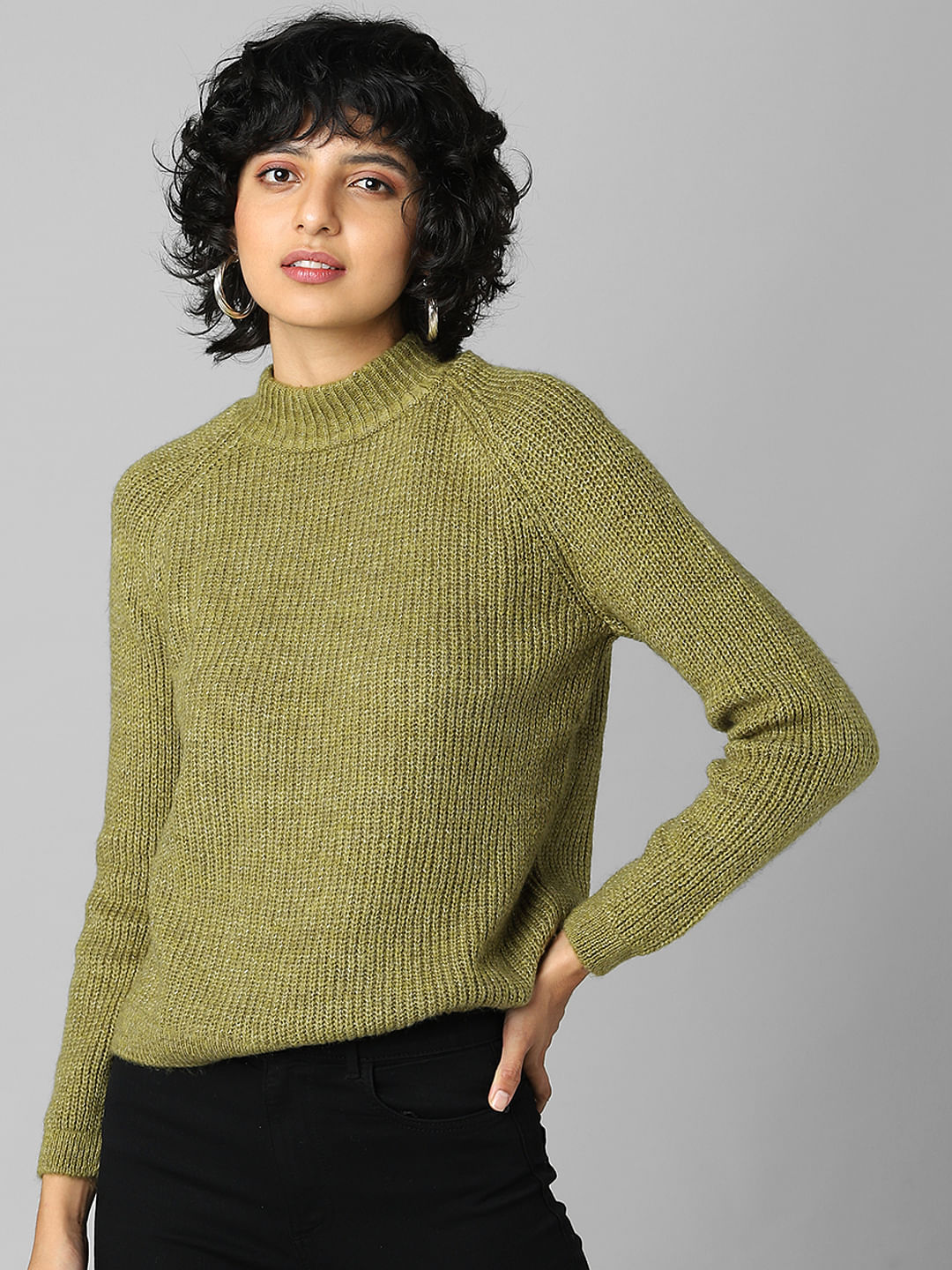 Green Rib Knit Pullover