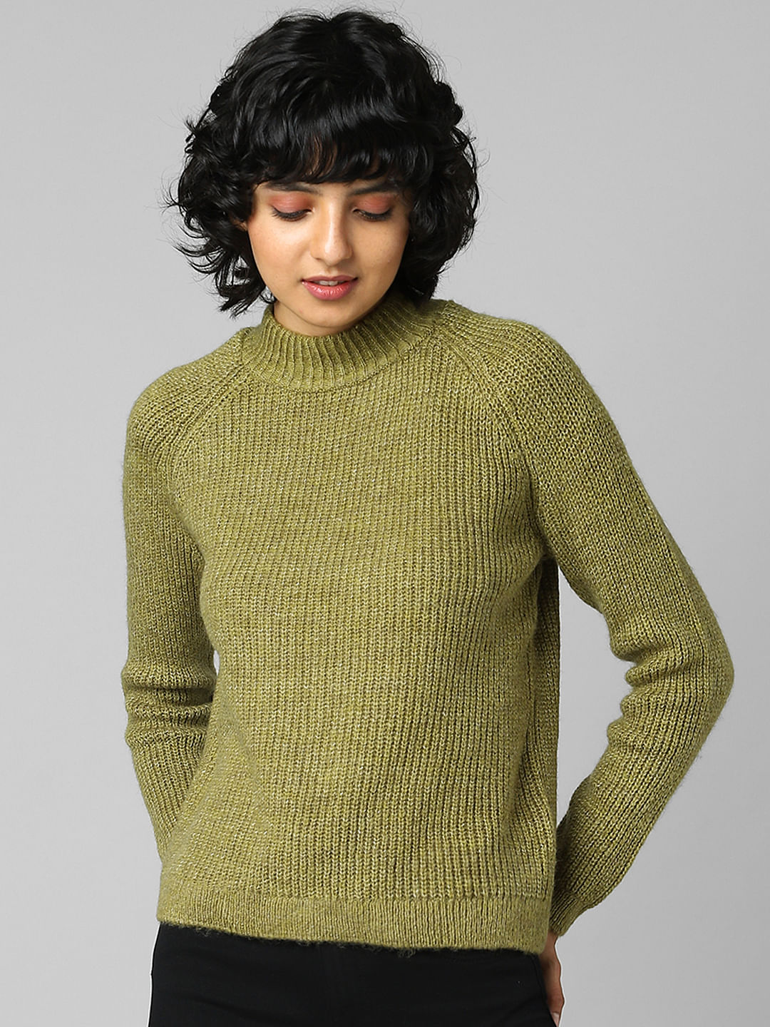 Green Rib Knit Pullover