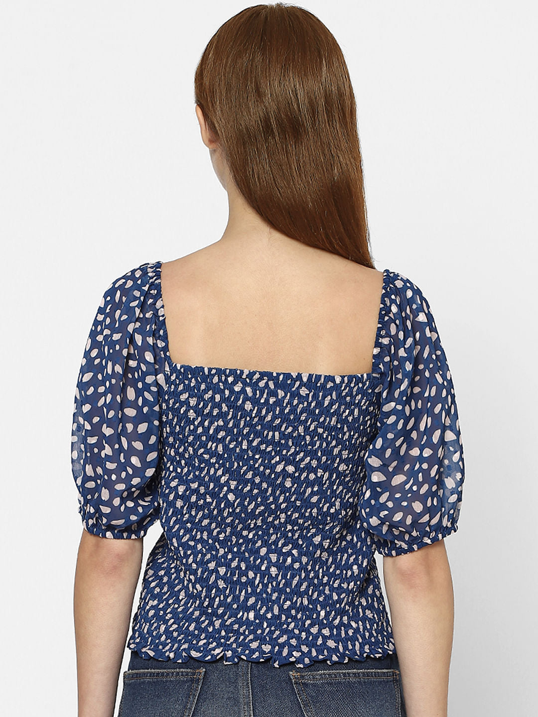 Blue Printed Smocked Top