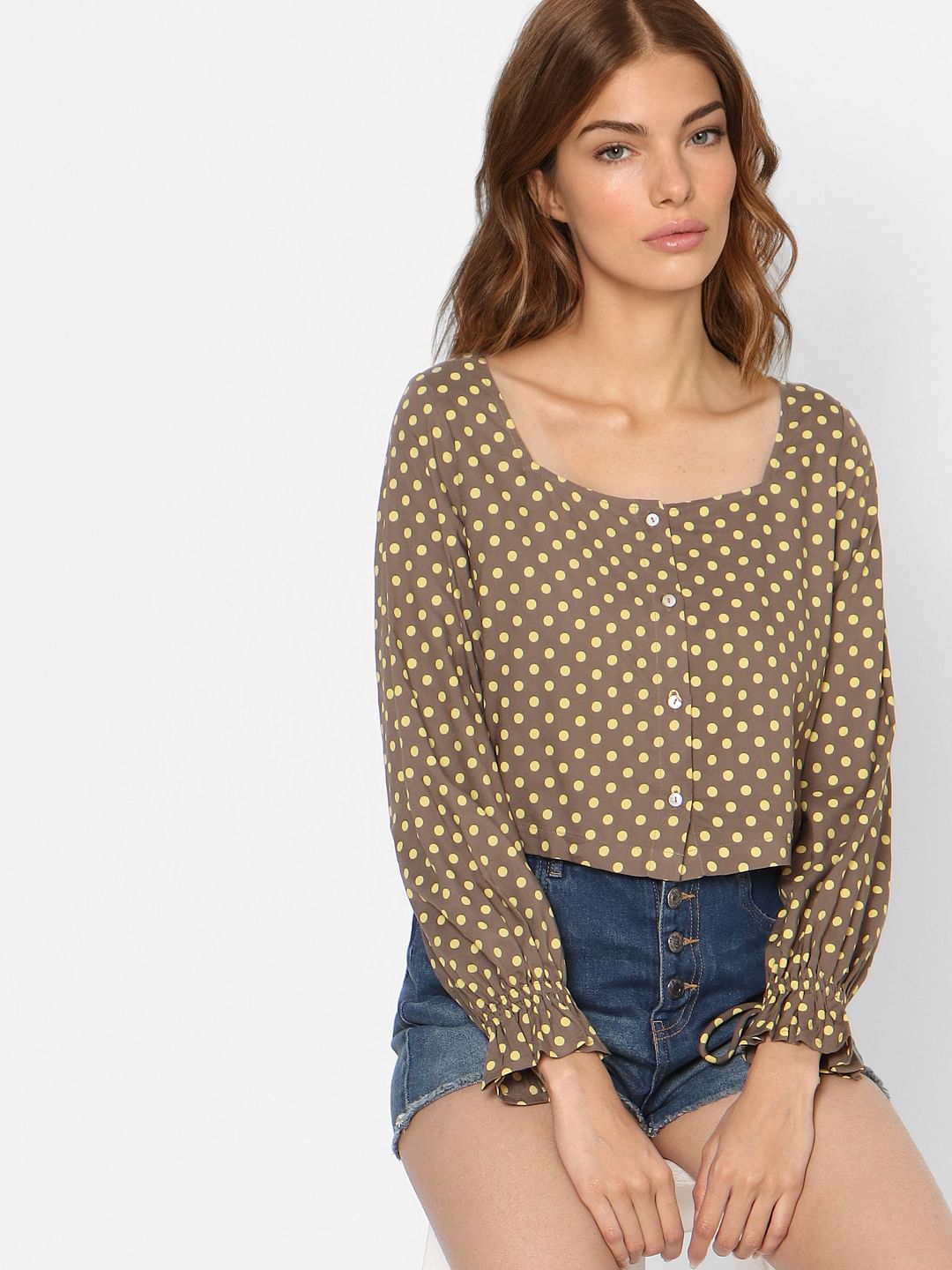 Green Polka Dot Crop Top