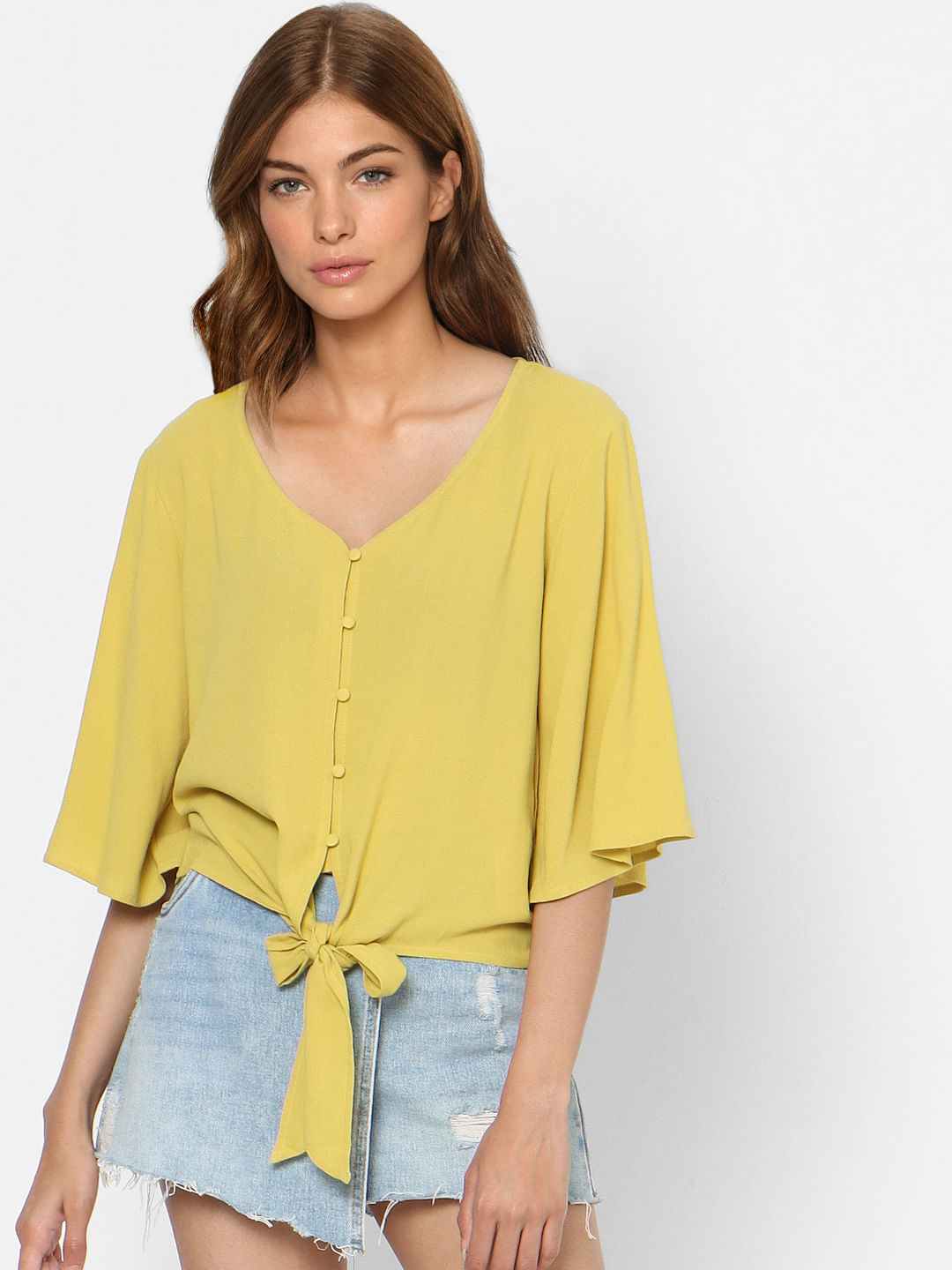 Yellow Front Tie Top