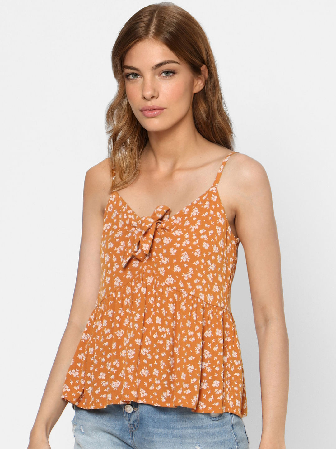 Orange Floral Strappy Top