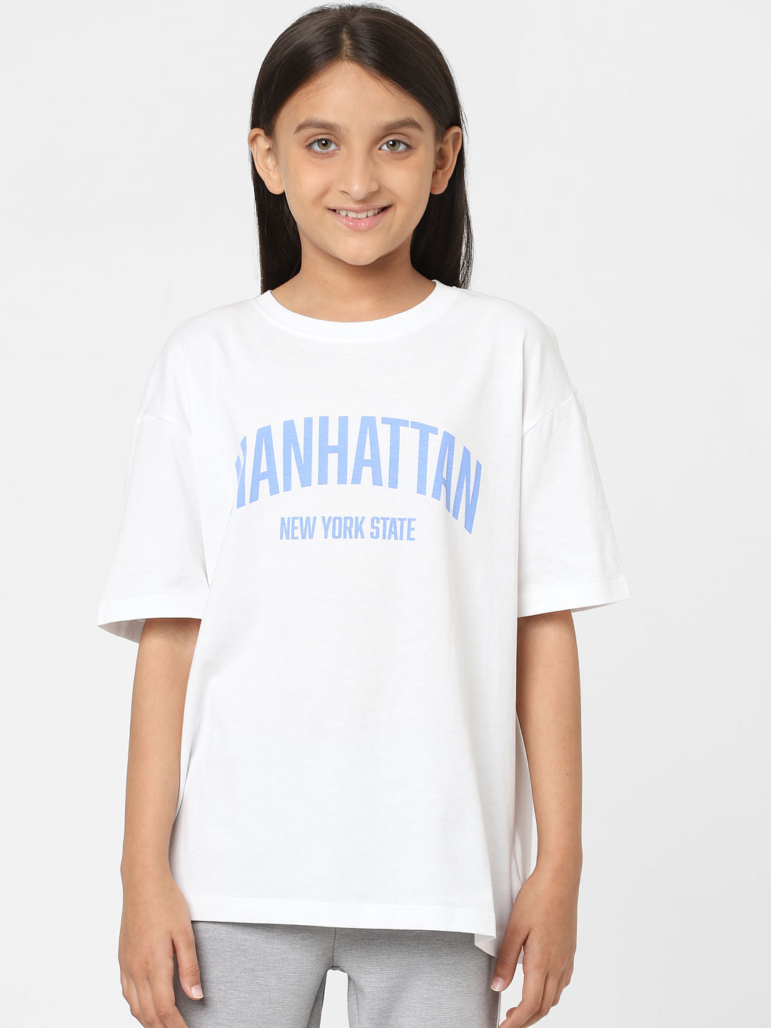 Girls White Text Print T-Shirt