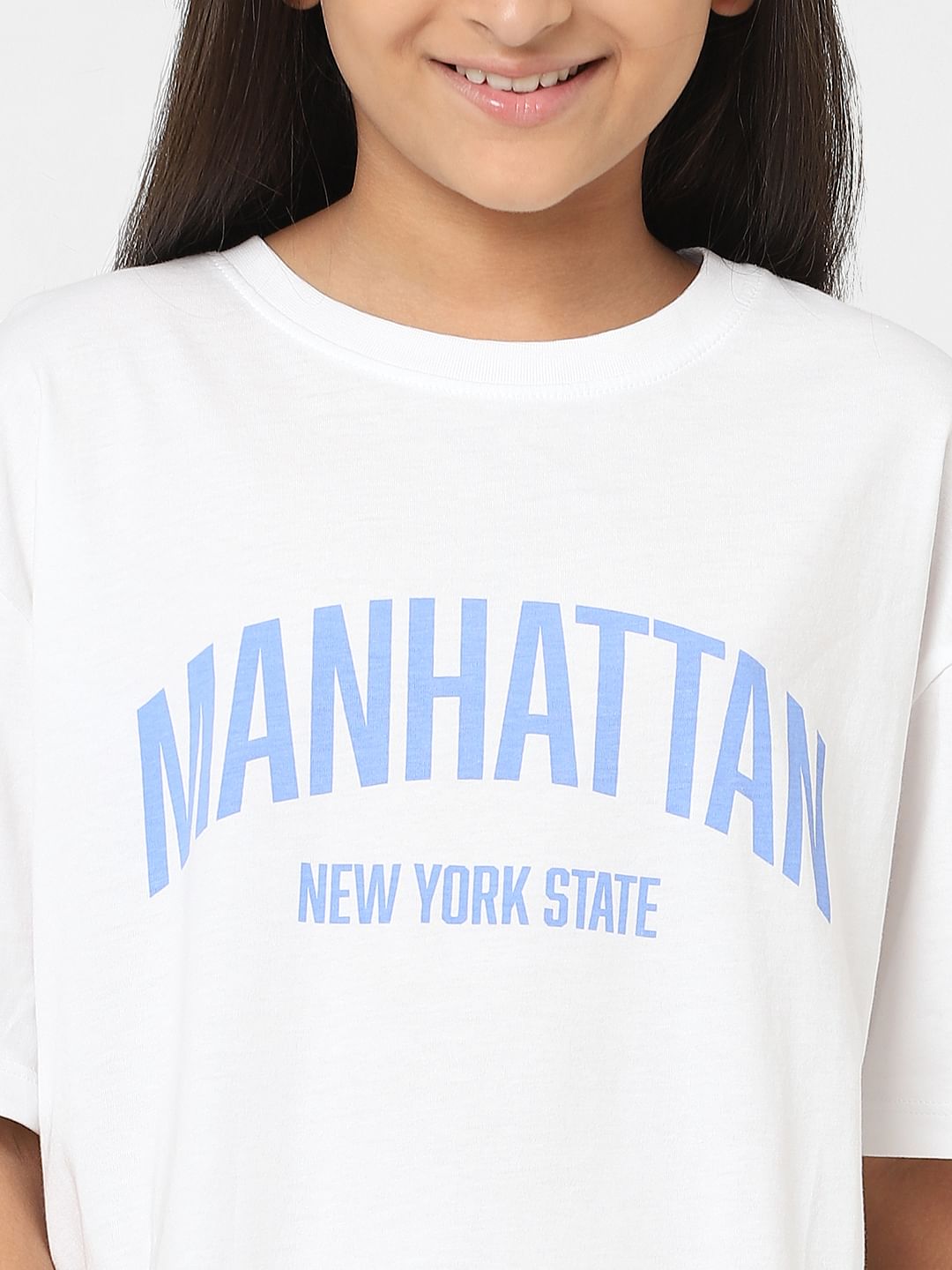 Girls White Text Print T-Shirt