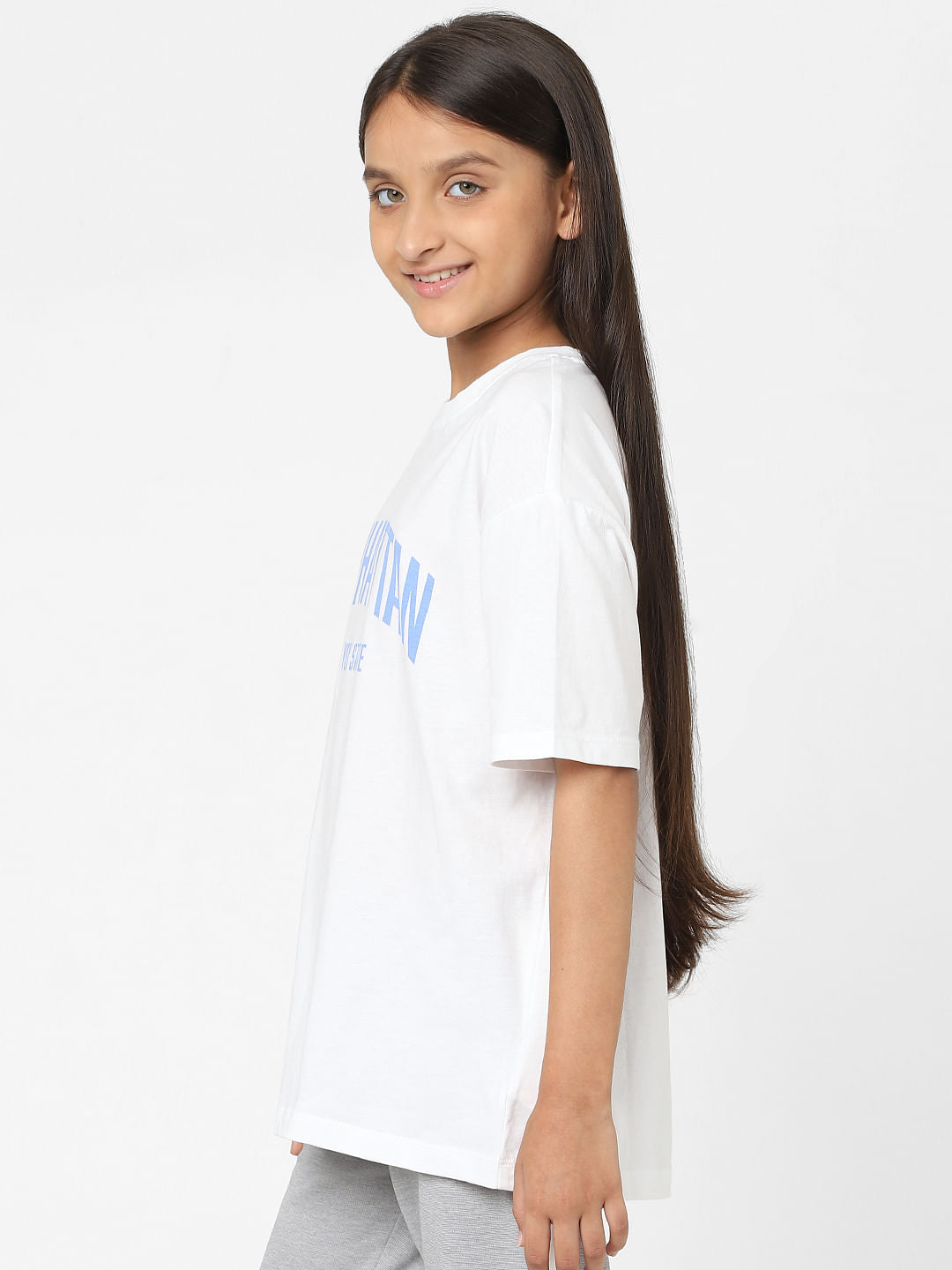 Girls White Text Print T-Shirt