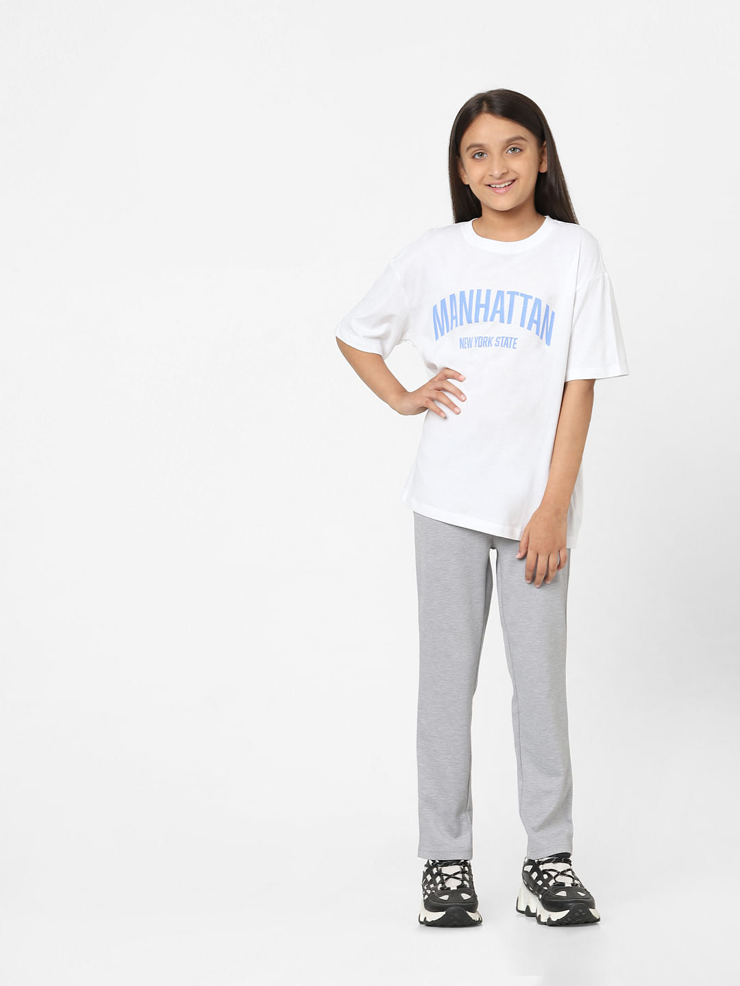 Girls White Text Print T-Shirt