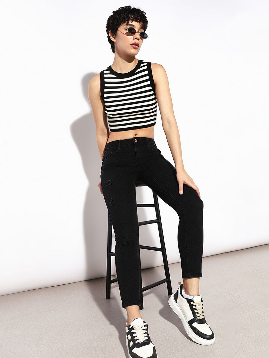 Black Push Up Distressed Skinny Jeans