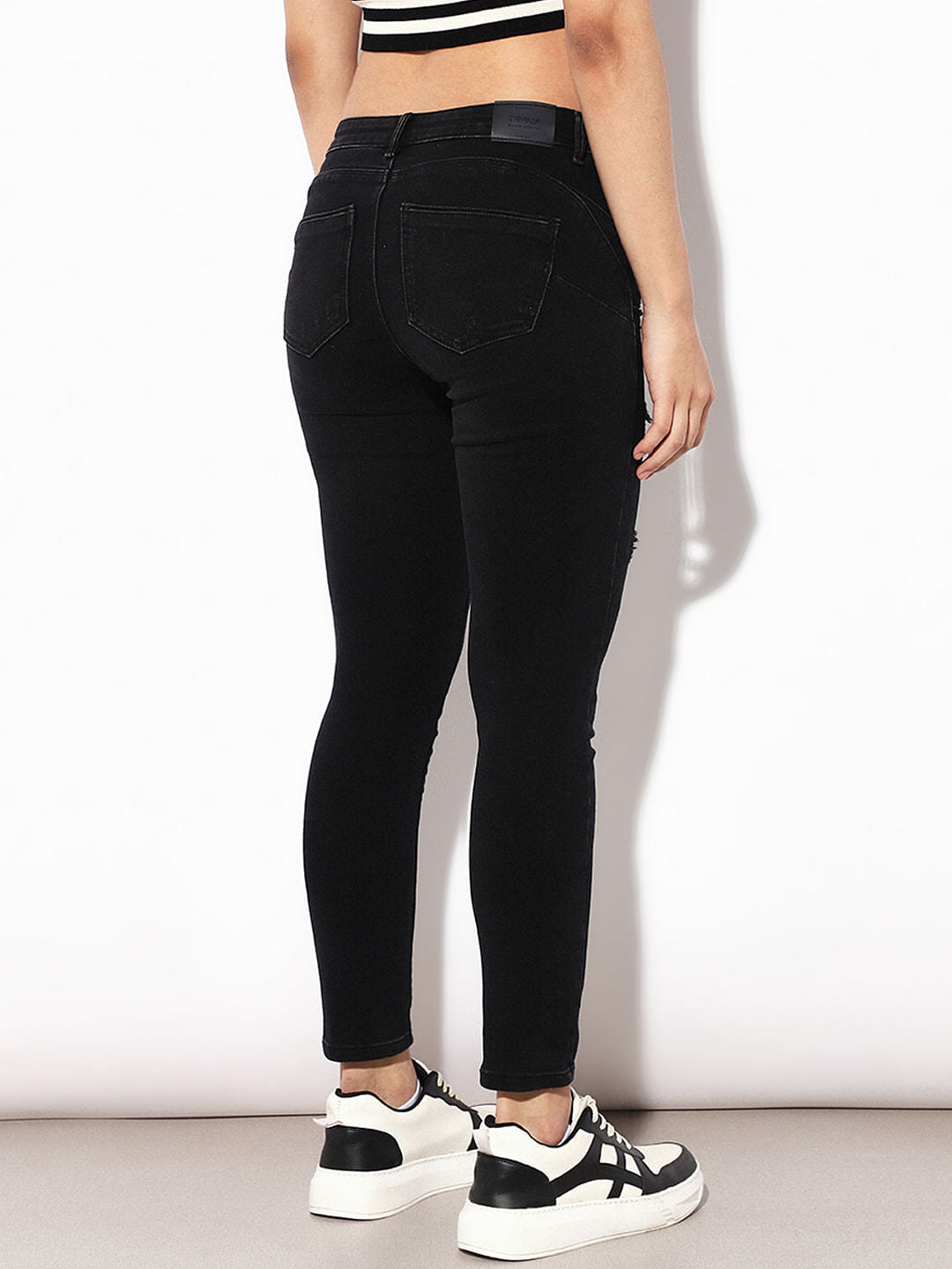 Black Push Up Distressed Skinny Jeans