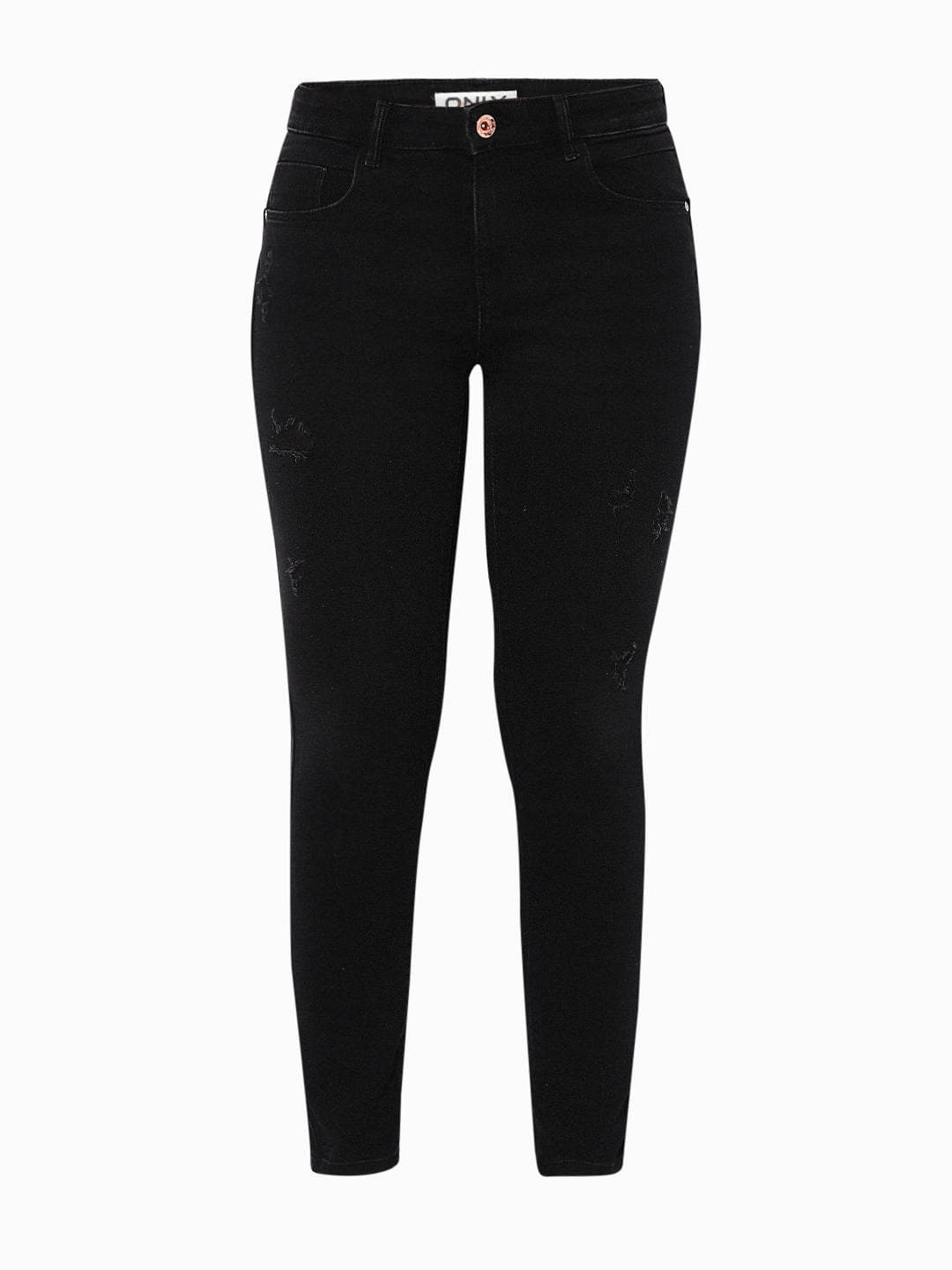 Black Push Up Distressed Skinny Jeans