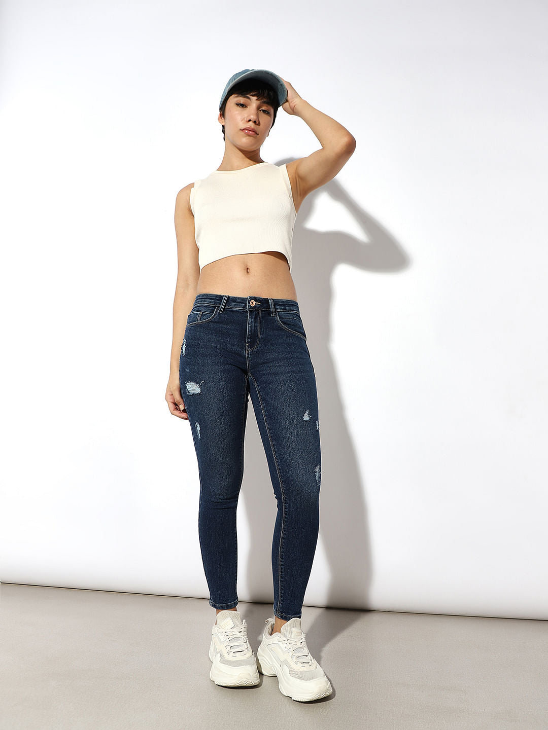 Dark Blue Distressed Skinny Jeans