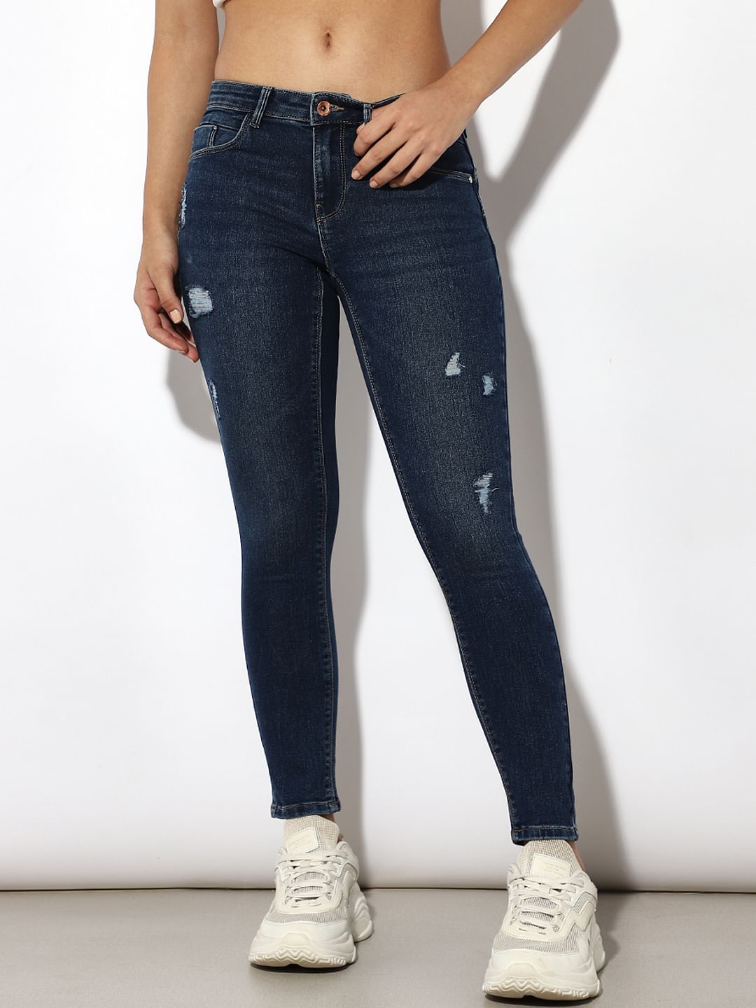 Dark Blue Distressed Skinny Jeans