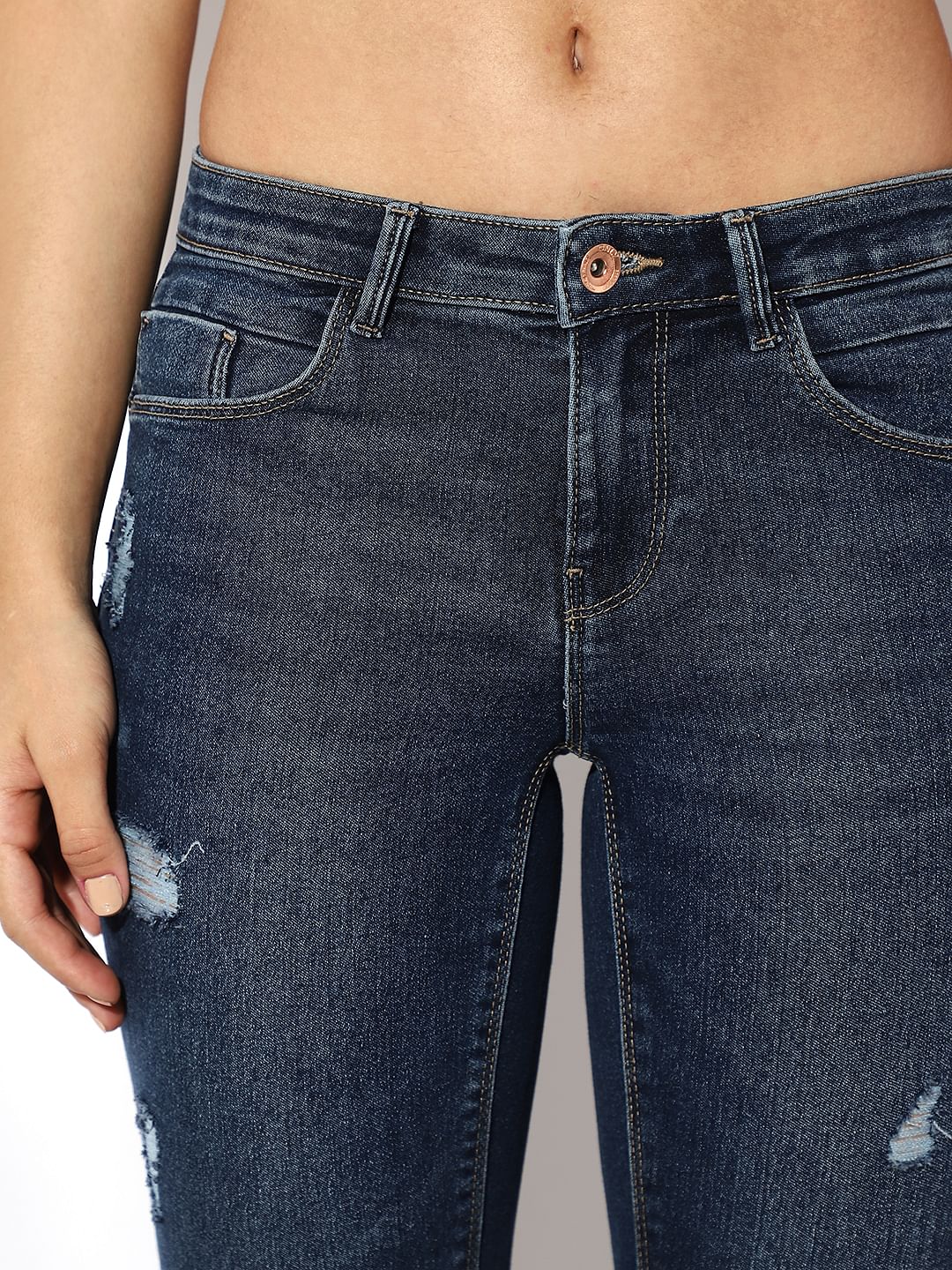 Dark Blue Distressed Skinny Jeans