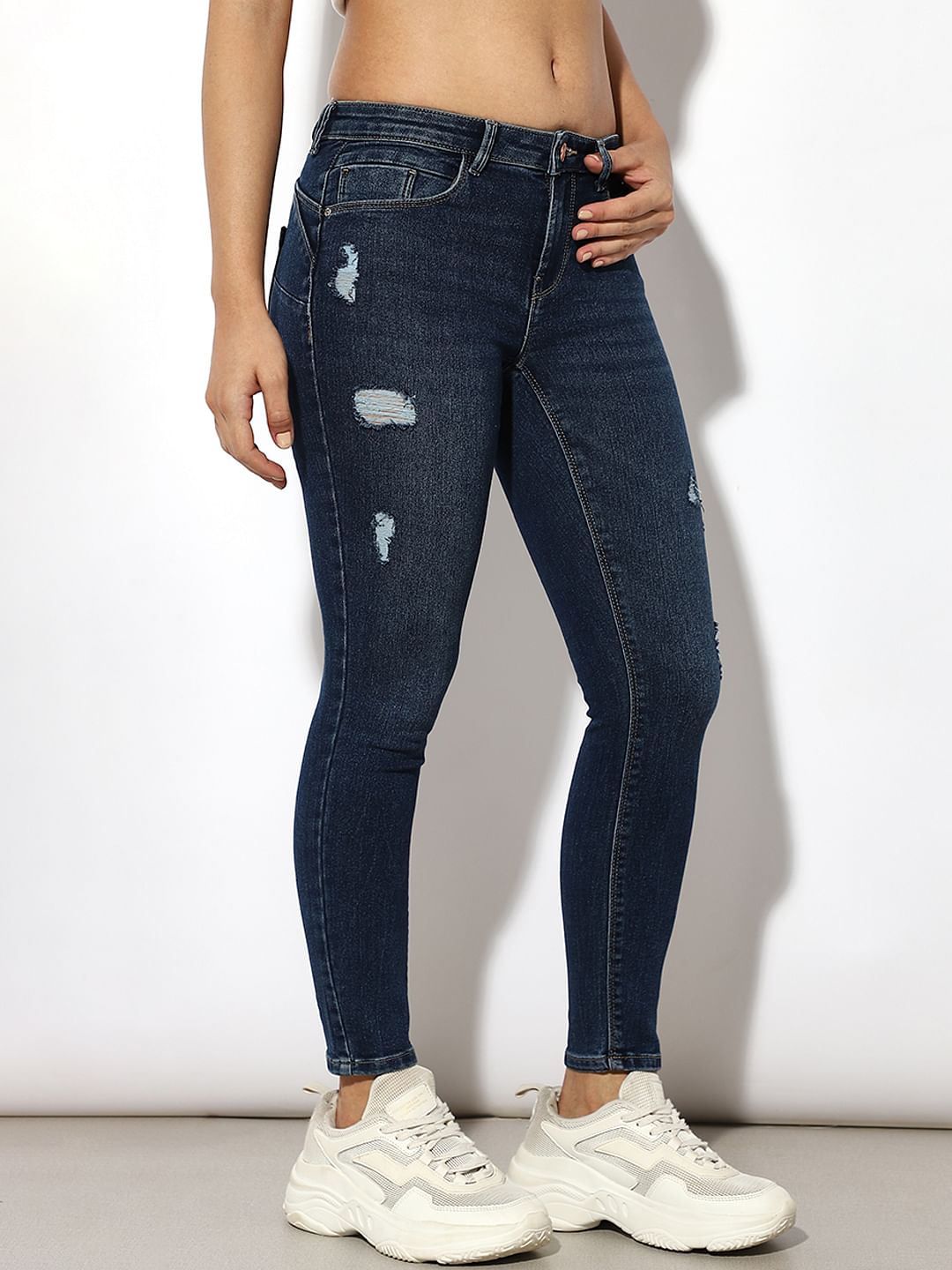 Dark Blue Distressed Skinny Jeans
