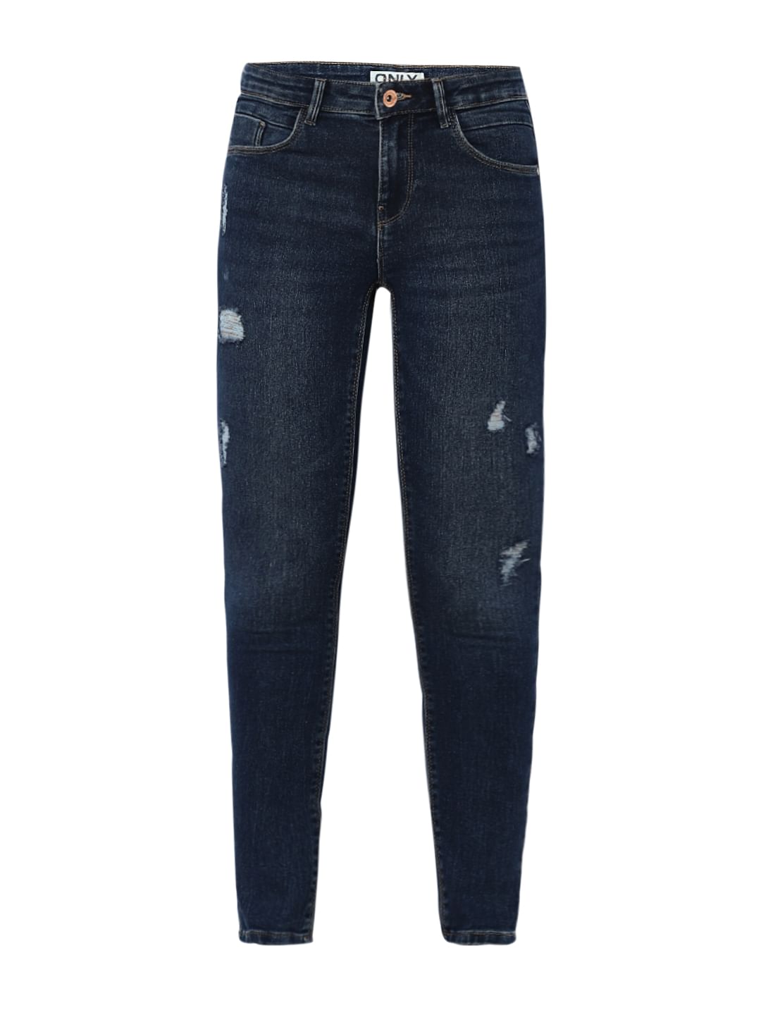 Dark Blue Distressed Skinny Jeans