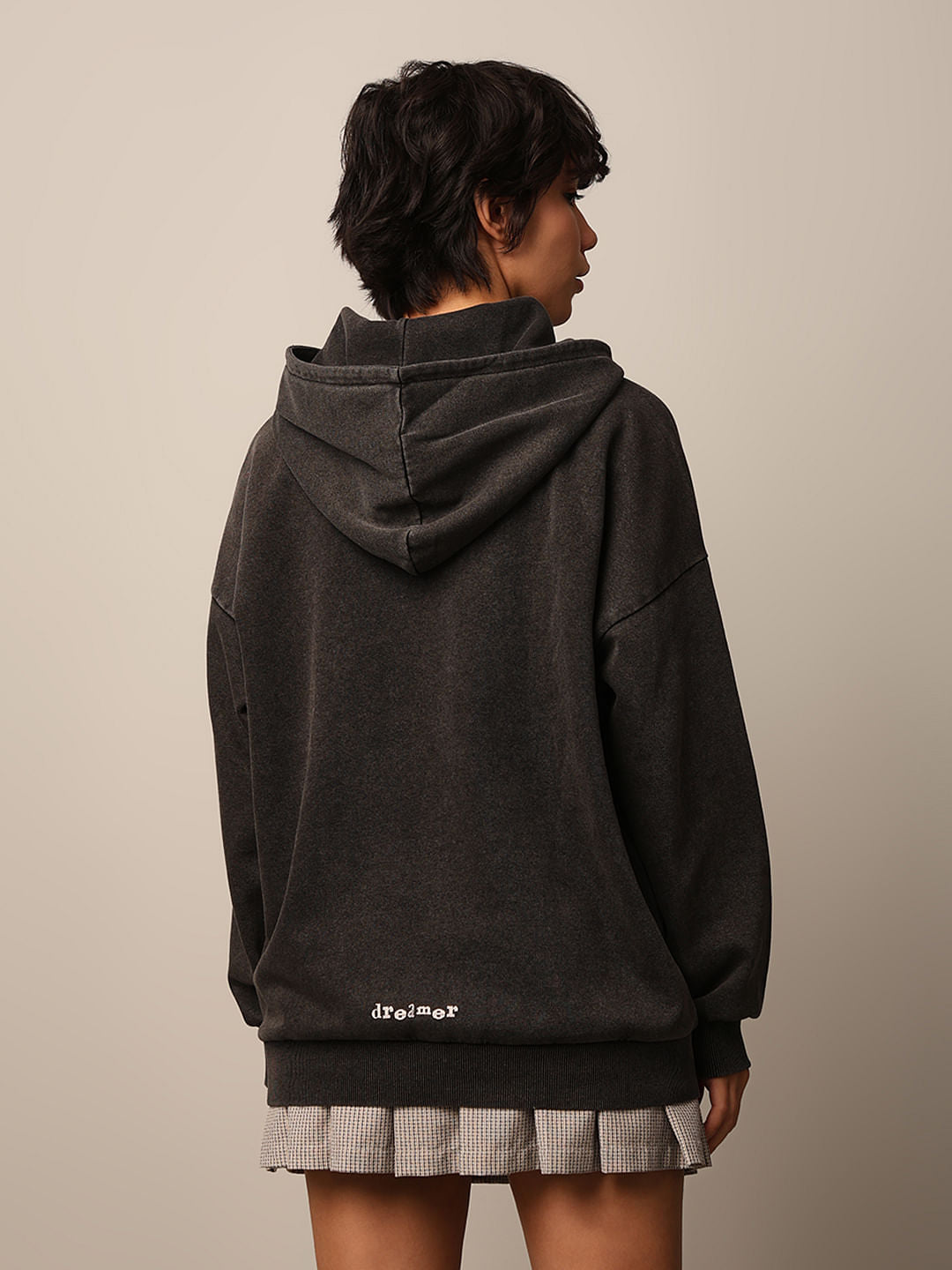 Black Printed Oversized Hoodie