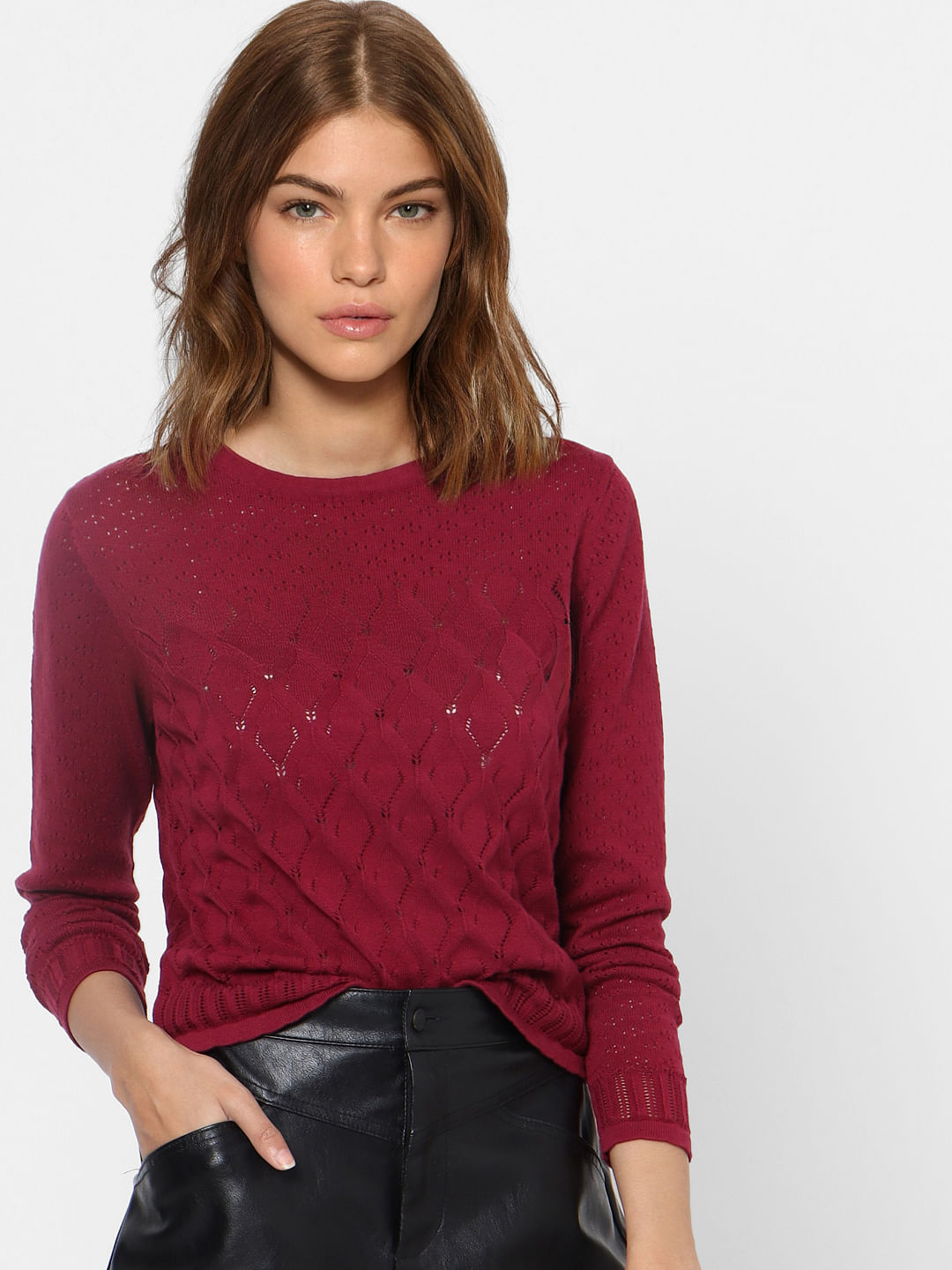Maroon Cut Work Pullover