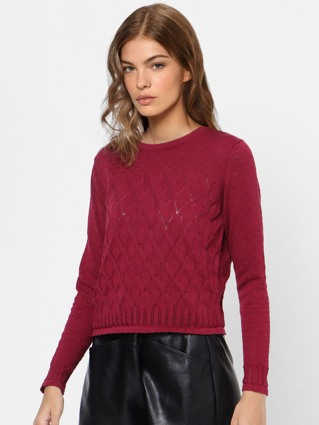 Maroon Cut Work Pullover