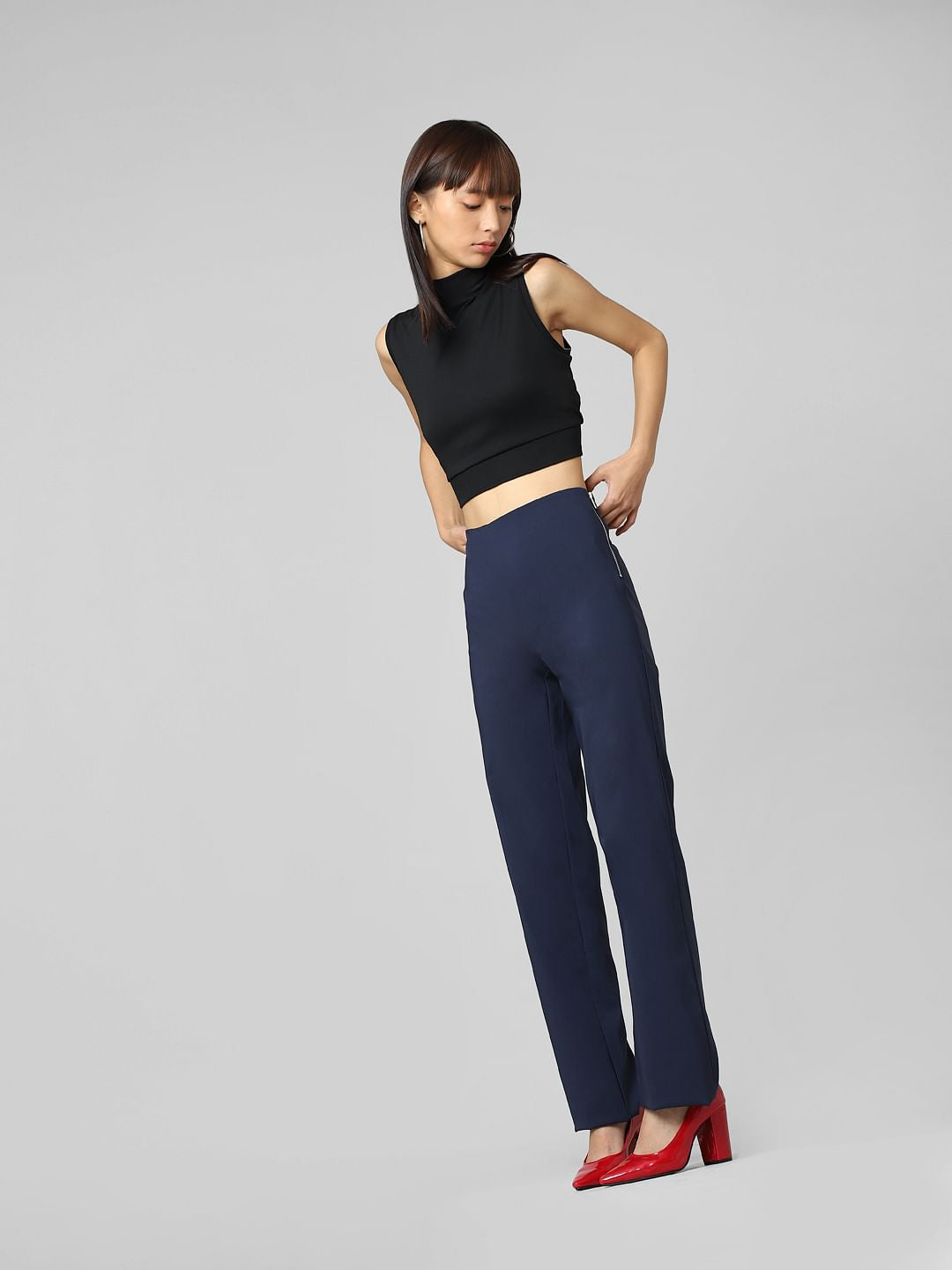 Dark Blue High Rise Straight Fit Leggings