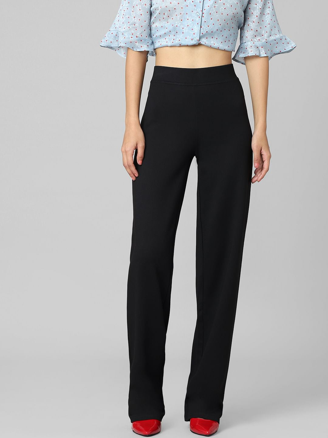 Black High Rise Straight Fit Pants