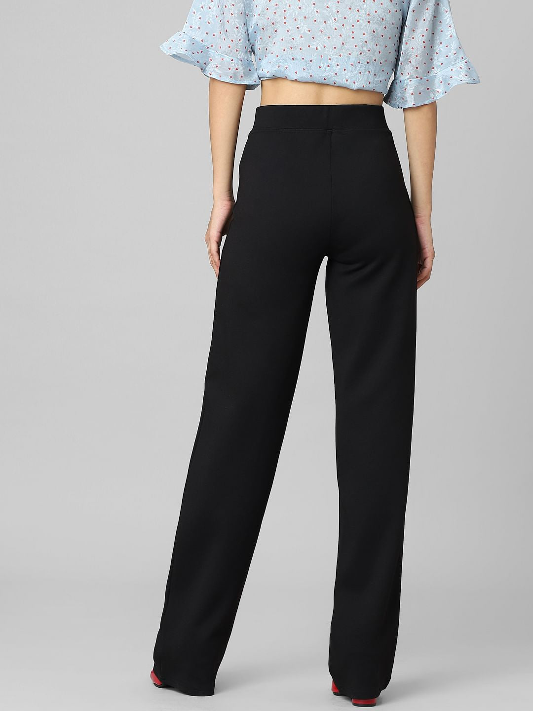 Black High Rise Straight Fit Pants