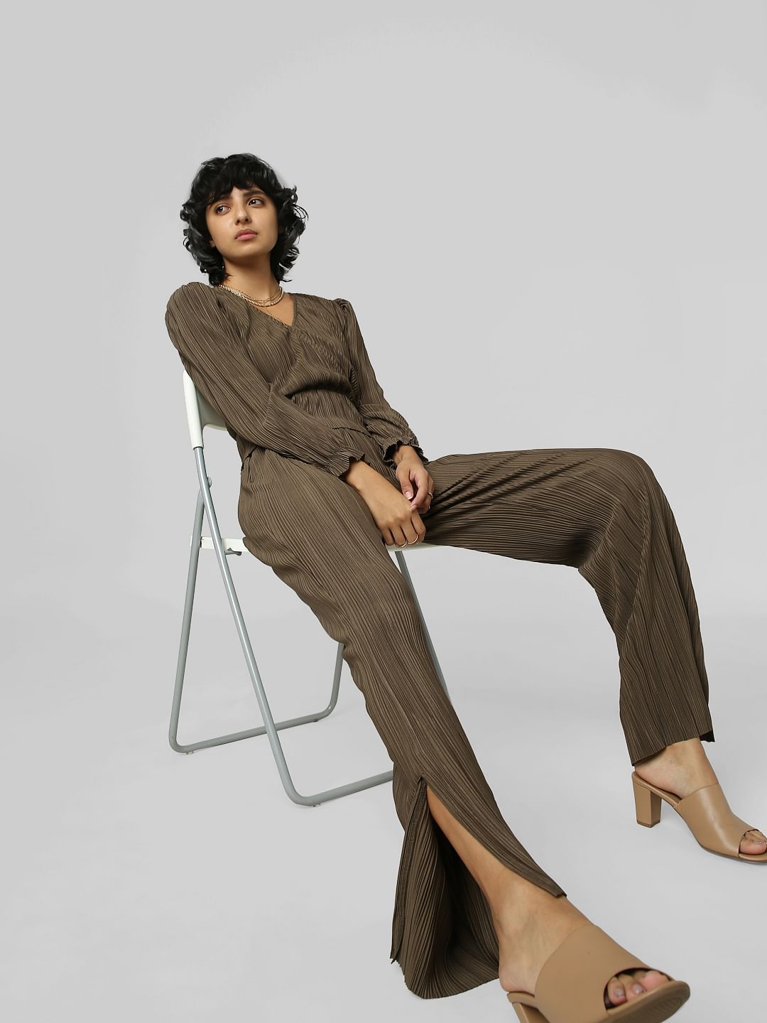 Brown High Rise Wide Leg Co-Ord Pants