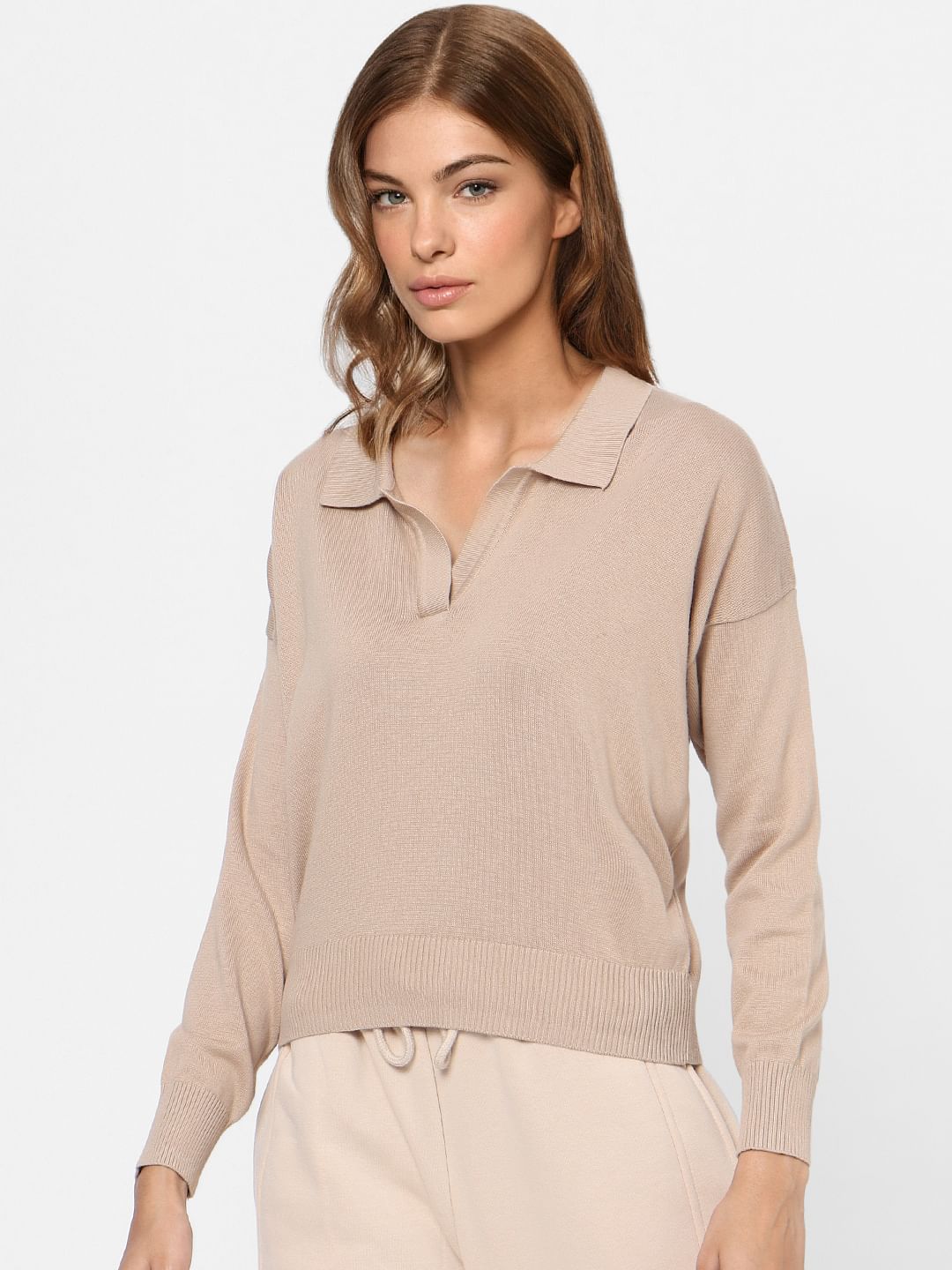 Beige Collared Pullover