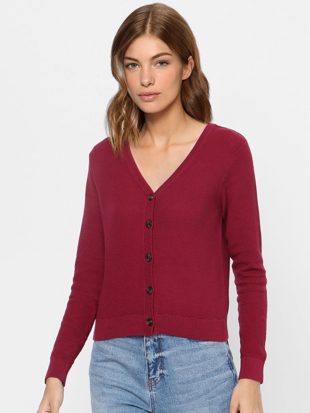 Maroon V Neck Cardigan