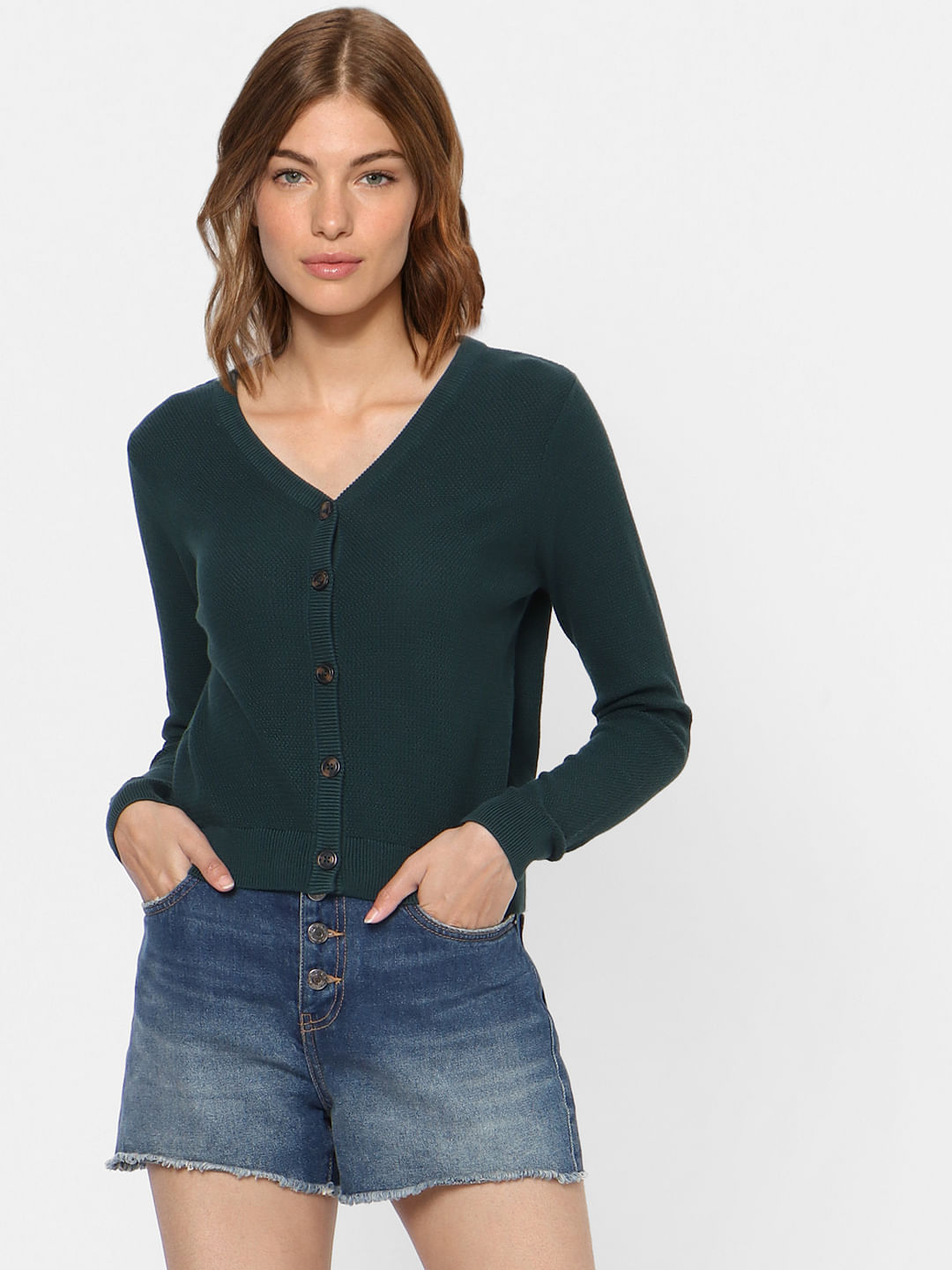 Green V Neck Cardigan