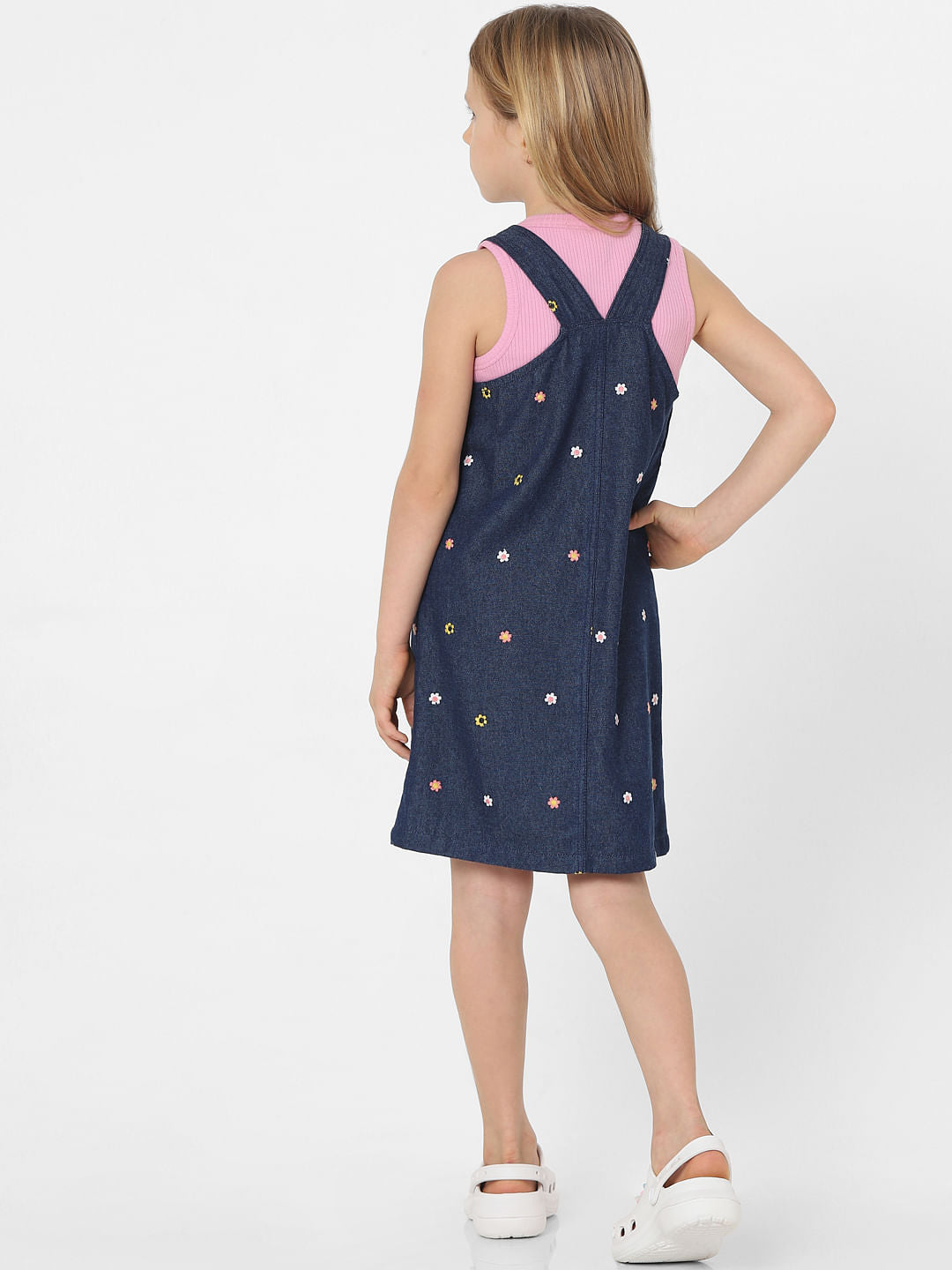 Blue Embroidered Denim Dungaree