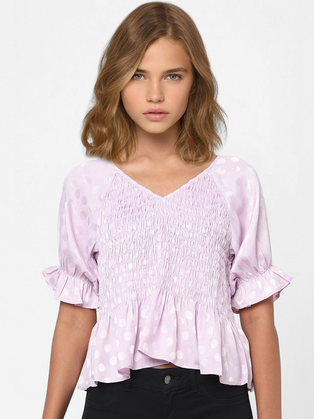 Purple Smocked Peplum Top