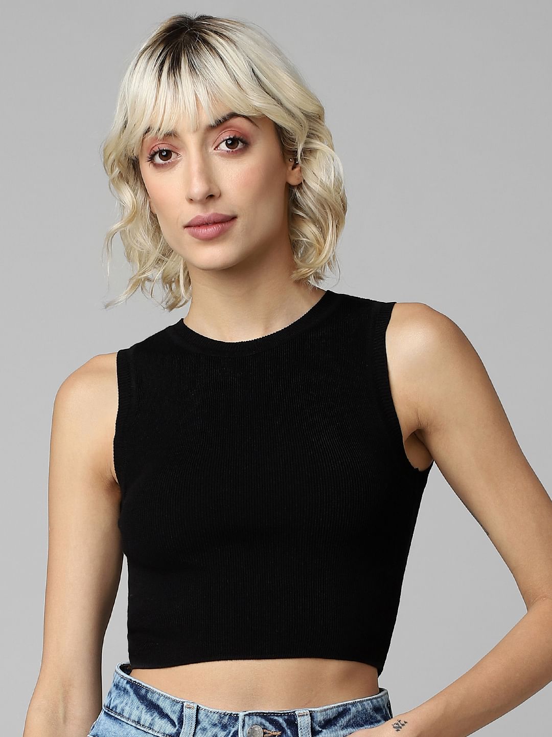 Black Knit Crop Top