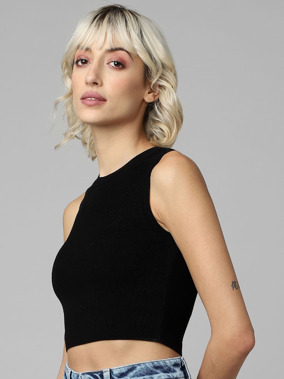Black Knit Crop Top
