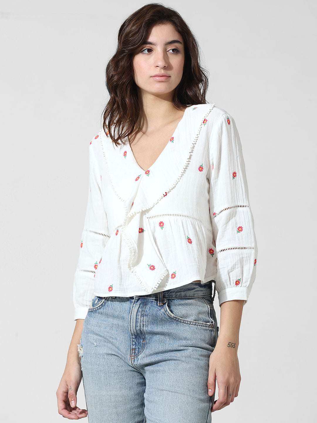 White Floral Embroidered Top